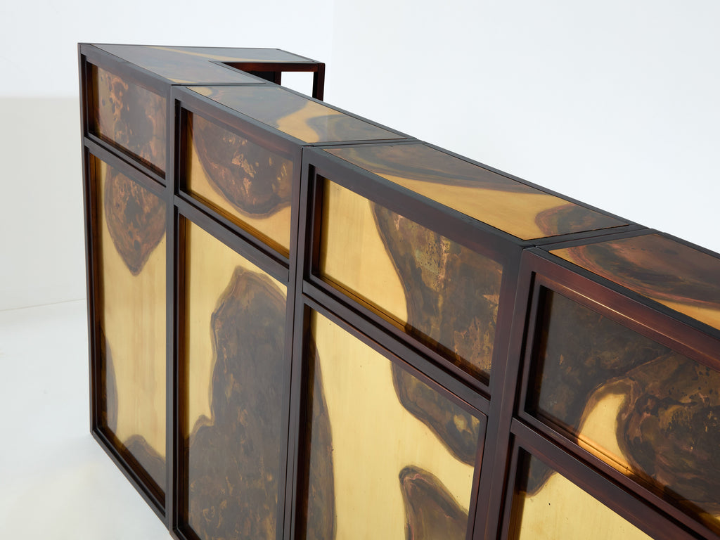 Isabelle and Richard Faure oxidized brass bar cabinet counters 1970s