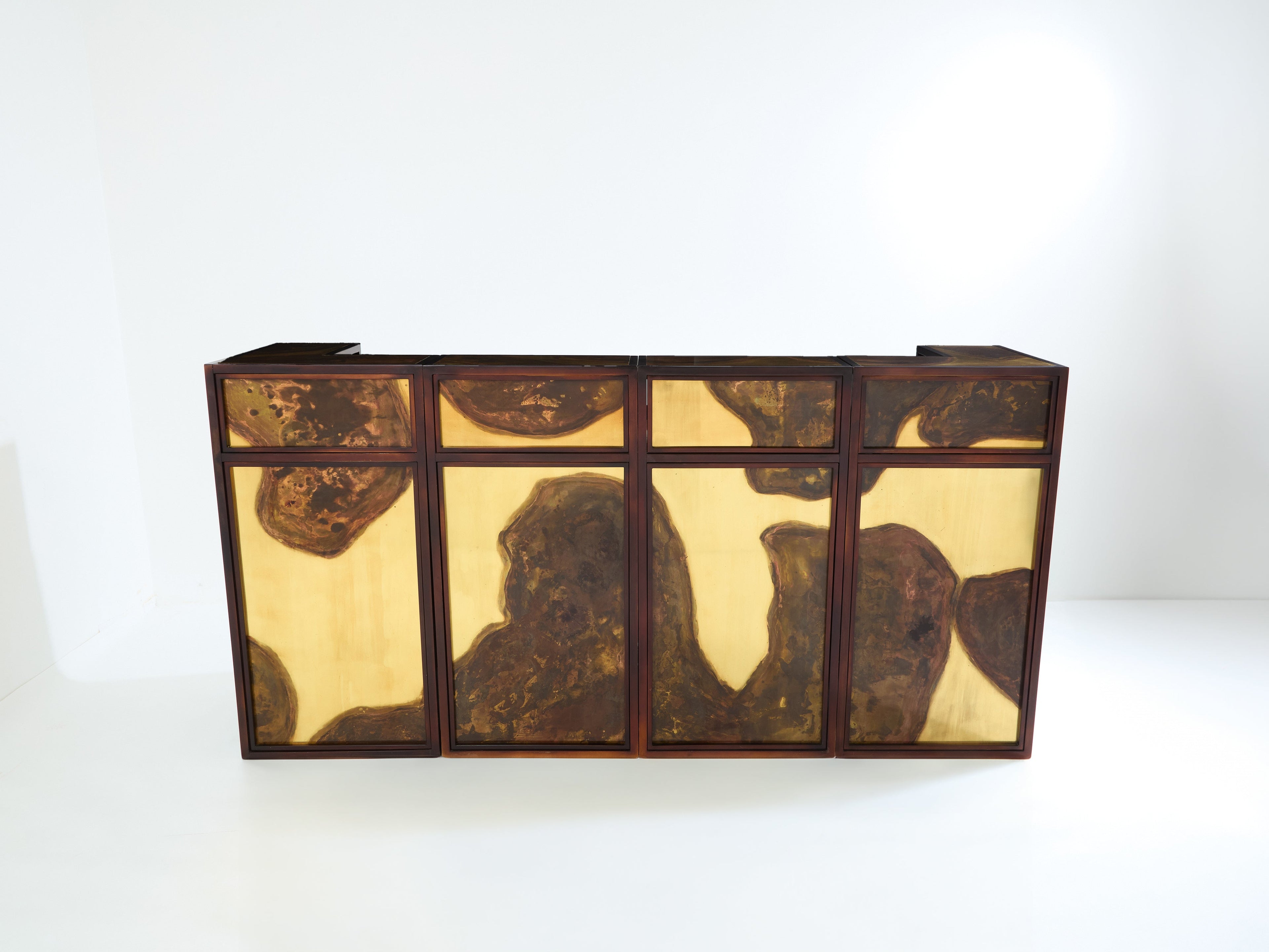 Isabelle and Richard Faure oxidized brass bar cabinet counters 1970s