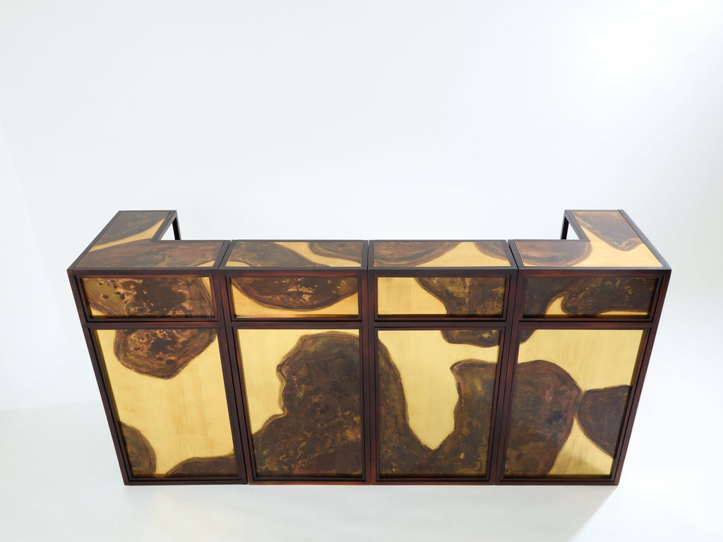 Isabelle and Richard Faure oxidized brass bar cabinet counters 1970s