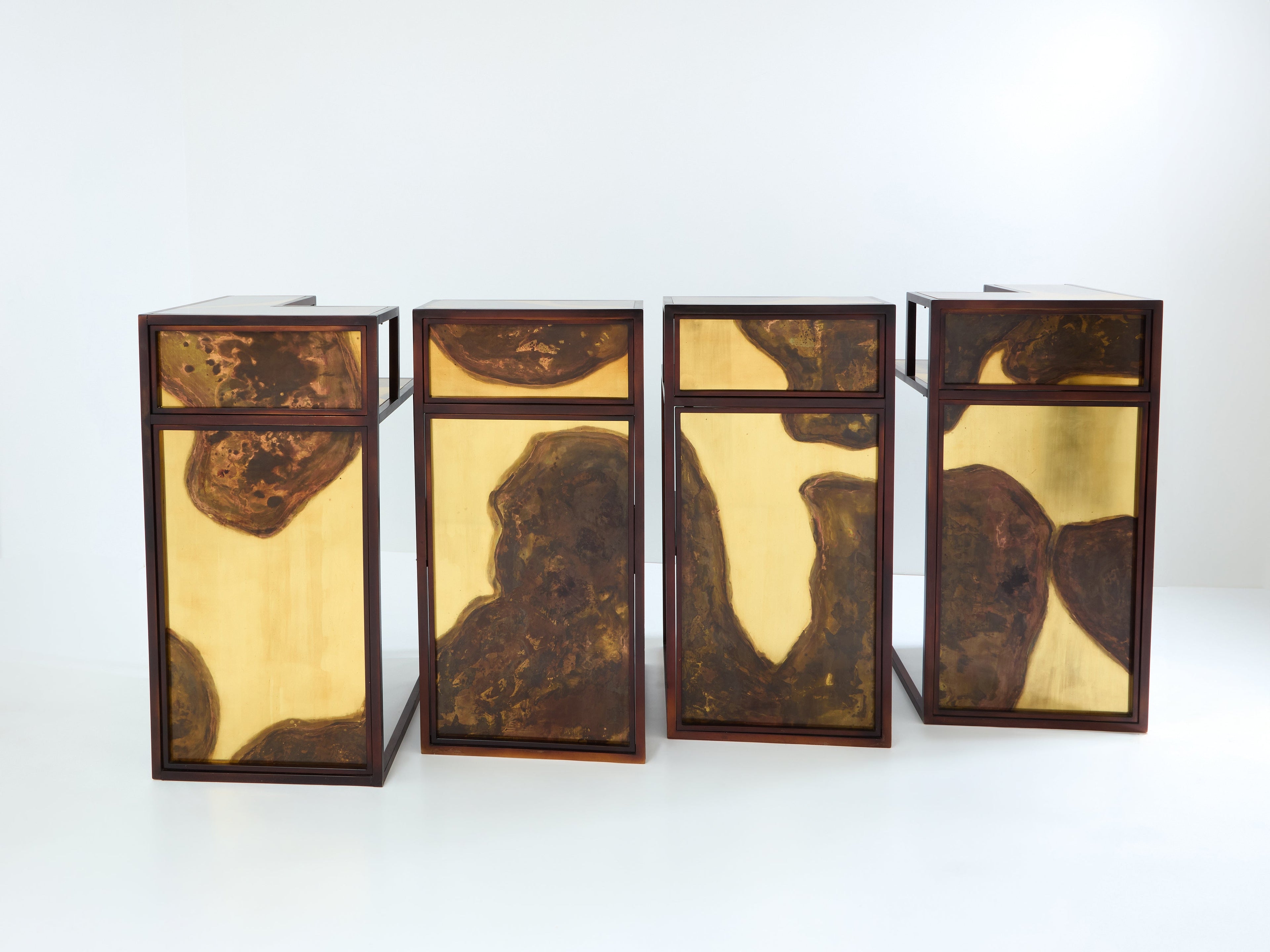 Isabelle and Richard Faure oxidized brass bar cabinet counters 1970s