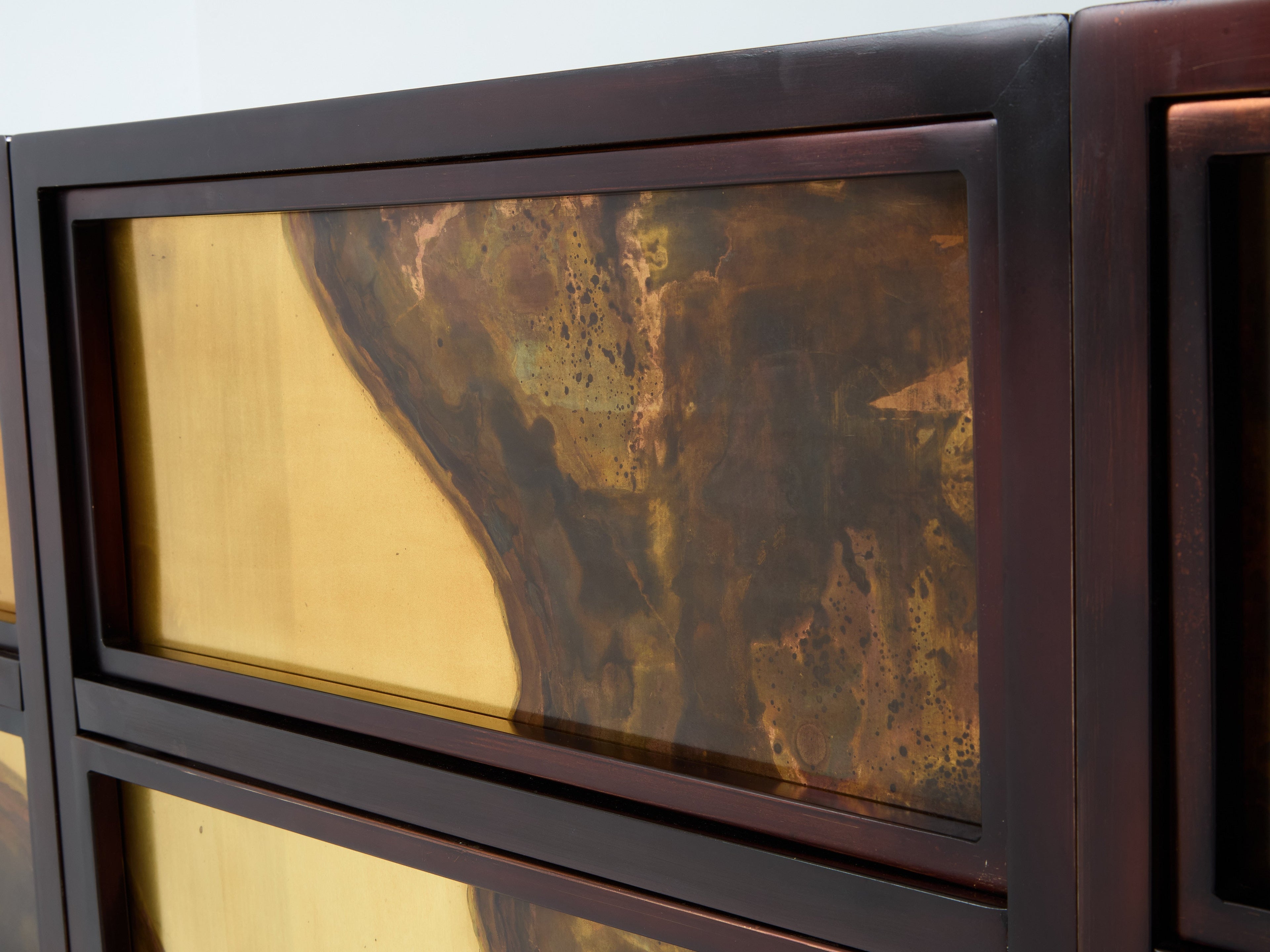 Isabelle and Richard Faure oxidized brass bar cabinet counters 1970s