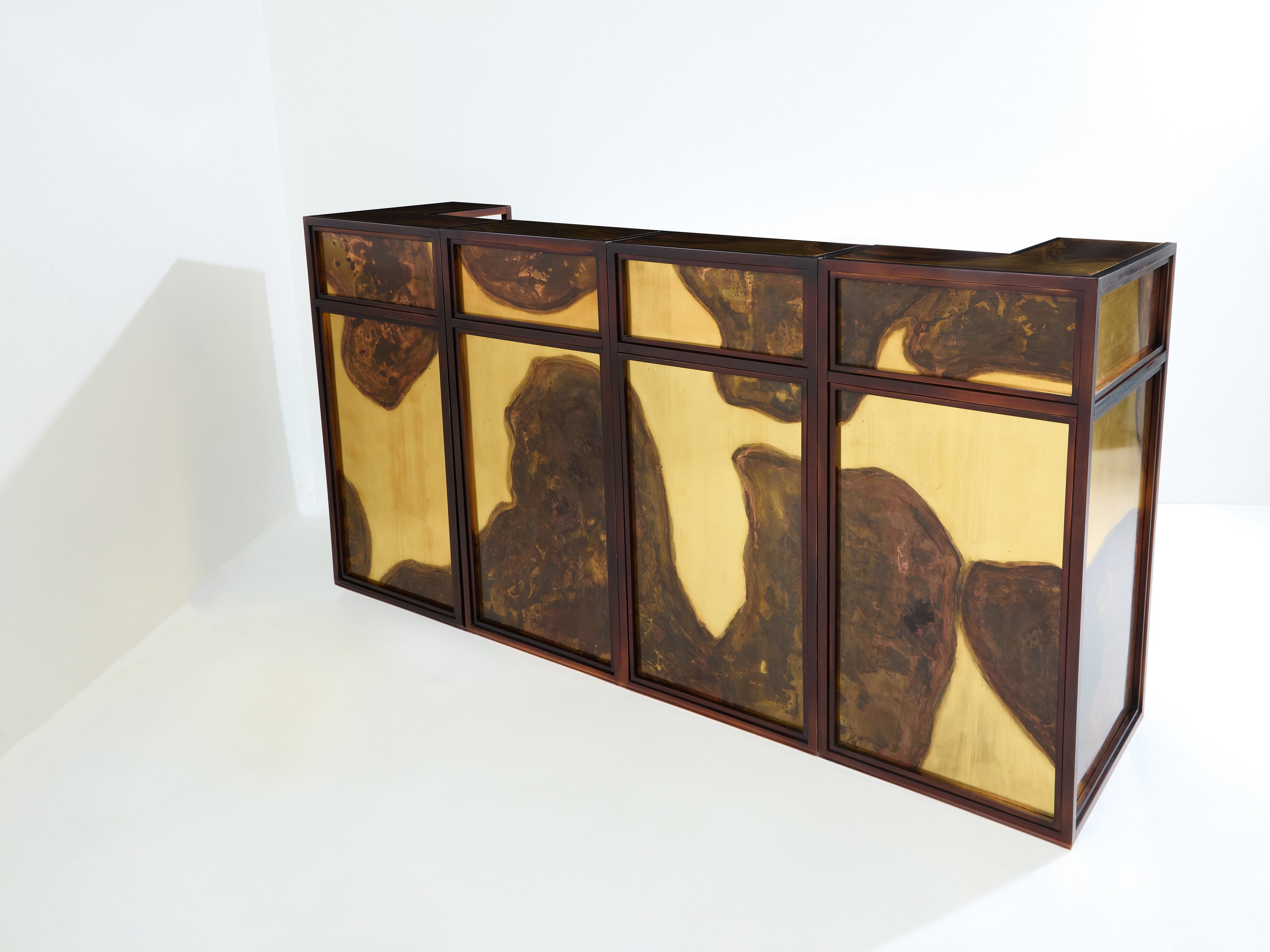Isabelle and Richard Faure oxidized brass bar cabinet counters 1970s