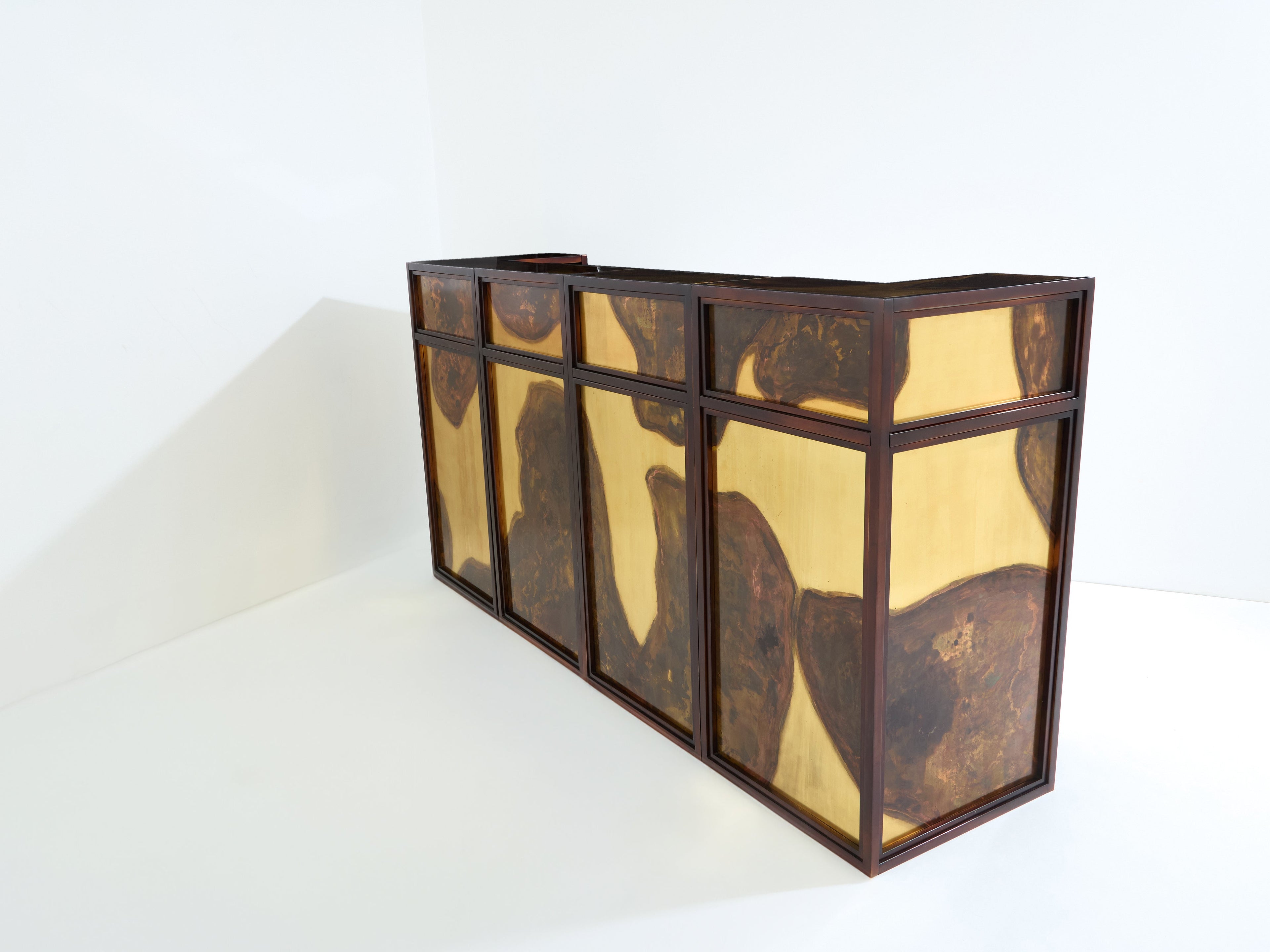 Isabelle and Richard Faure oxidized brass bar cabinet counters 1970s