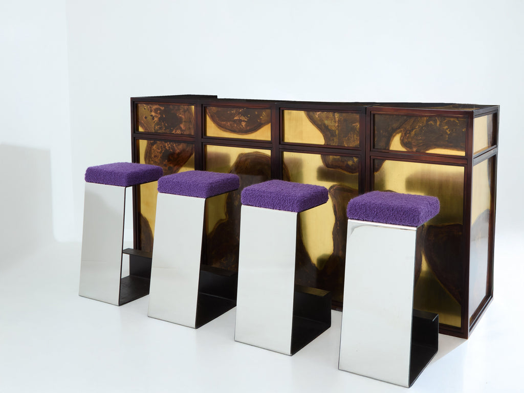 Isabelle and Richard Faure oxidized brass bar cabinet counters 1970s