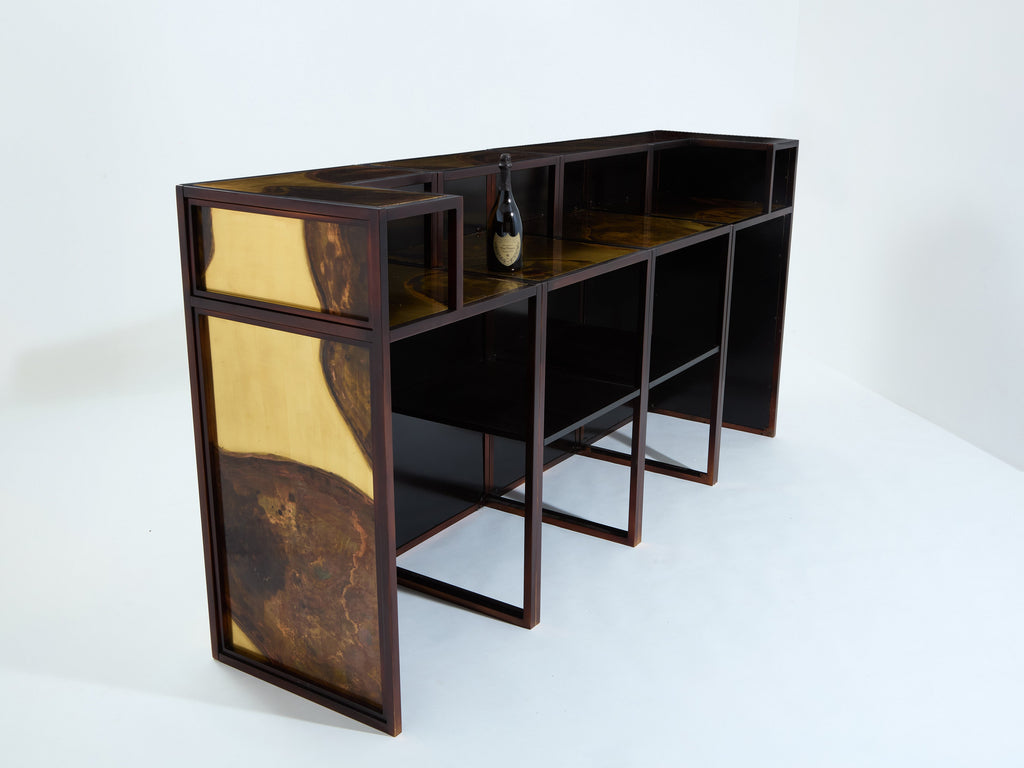 Isabelle and Richard Faure oxidized brass bar cabinet counters 1970s