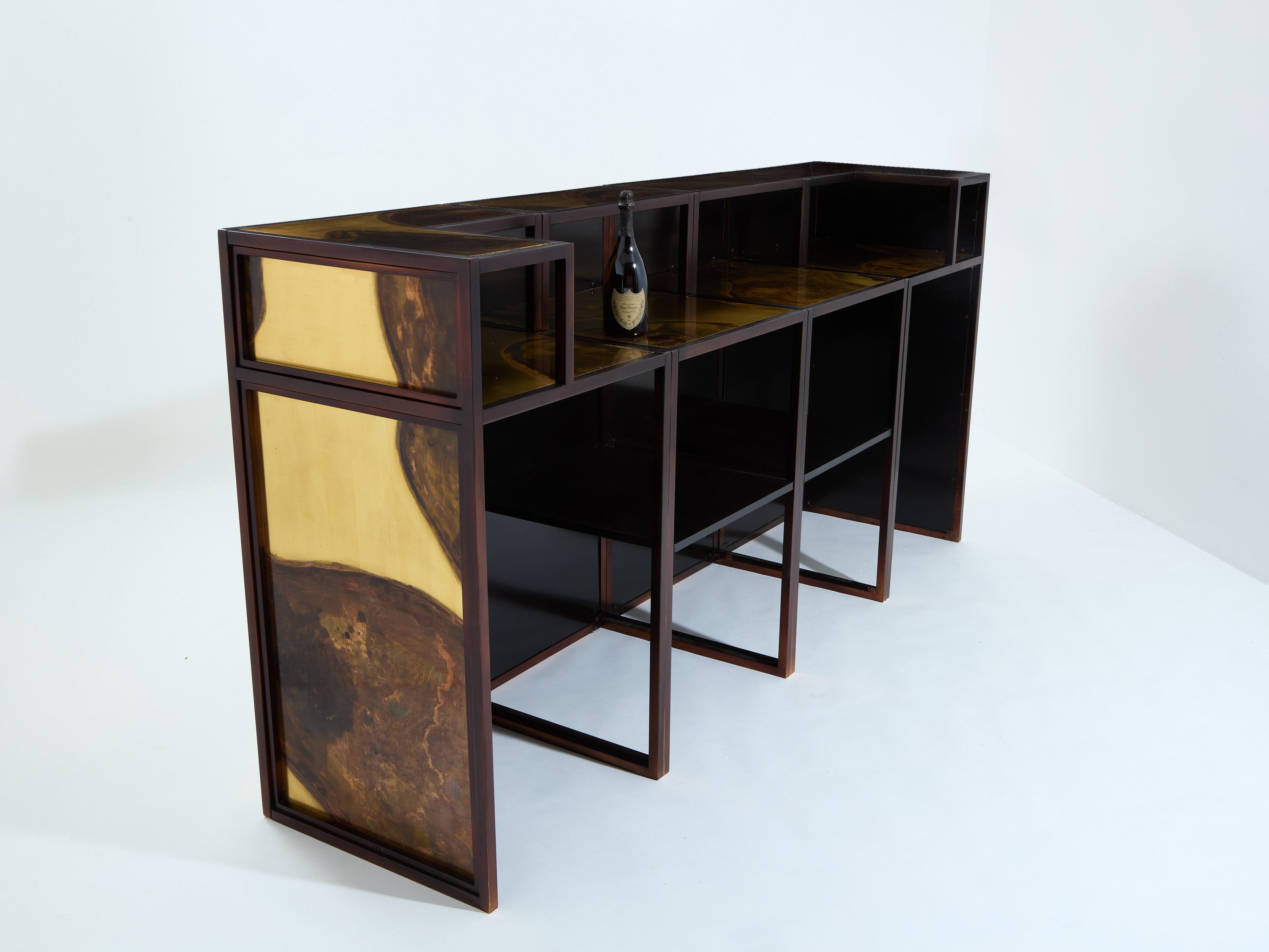 Isabelle and Richard Faure oxidized brass bar cabinet counters 1970s