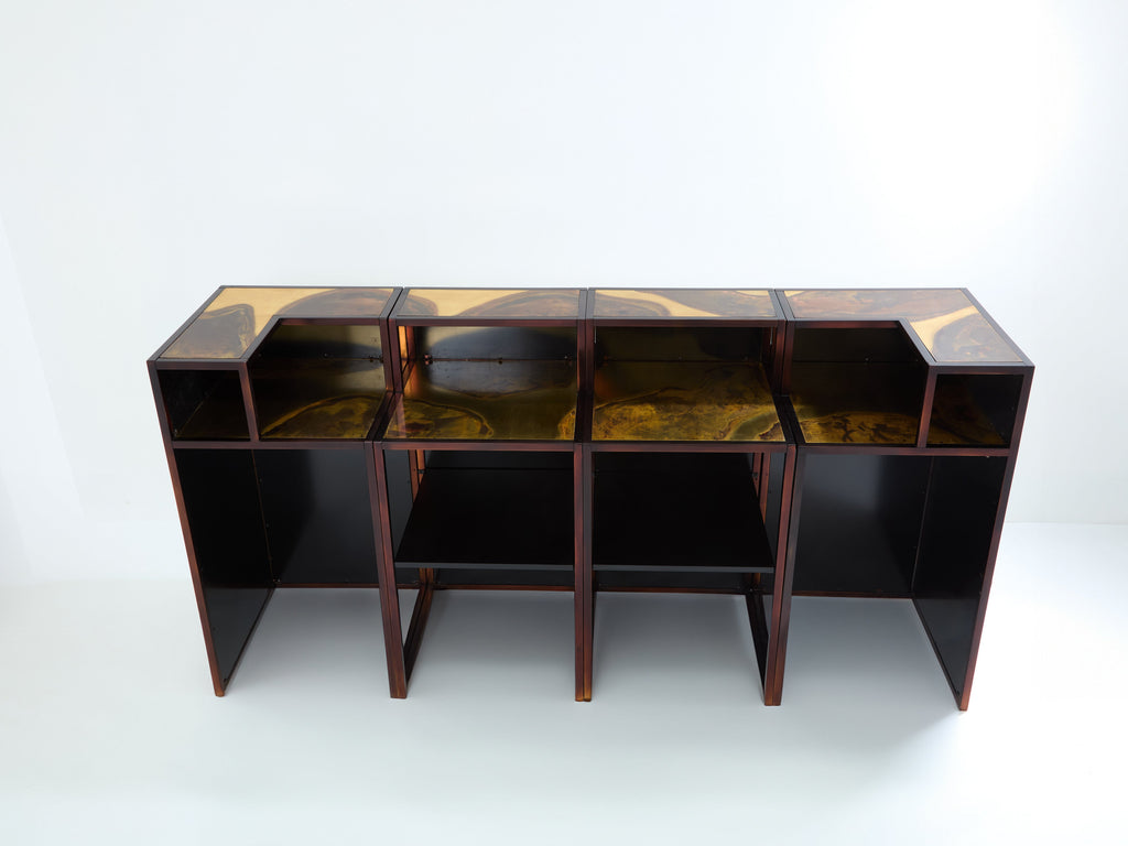 Isabelle and Richard Faure oxidized brass bar cabinet counters 1970s
