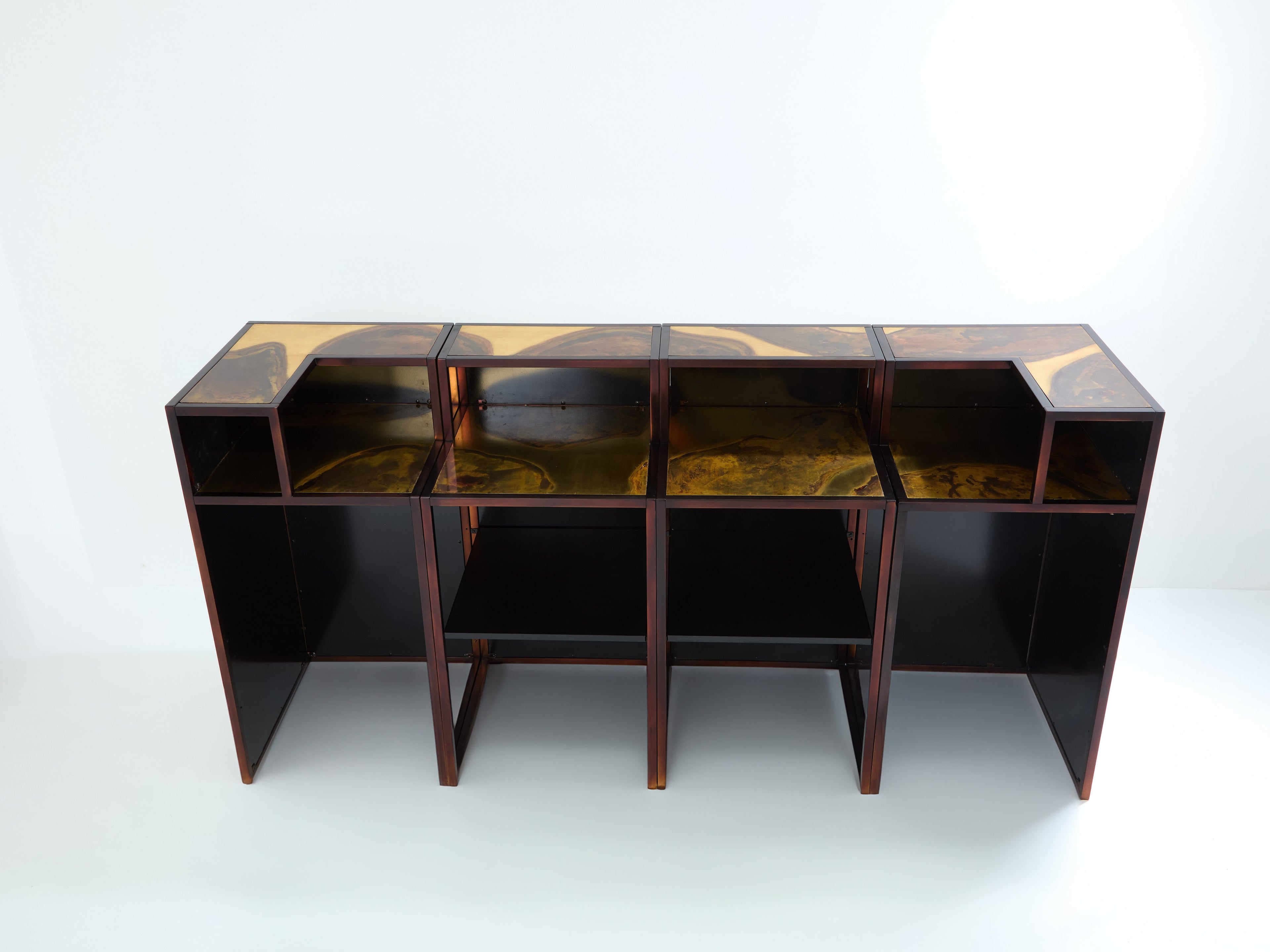 Isabelle and Richard Faure oxidized brass bar cabinet counters 1970s