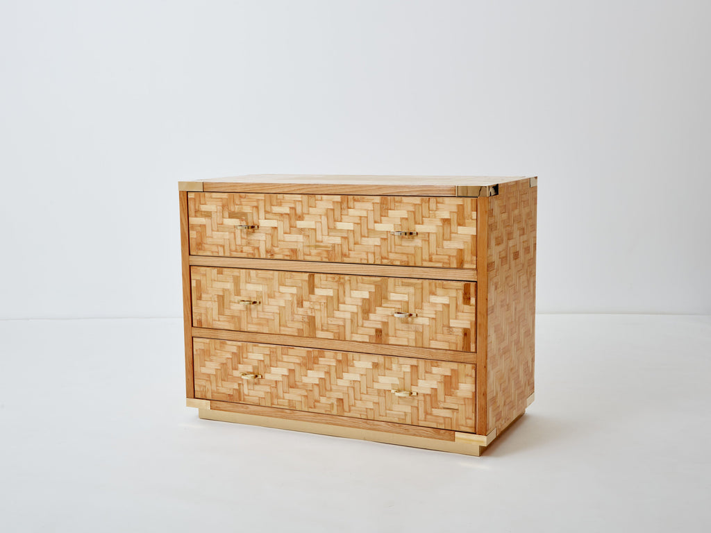 Italian Dal Vera bamboo marquetry and brass chest of drawers 1970s