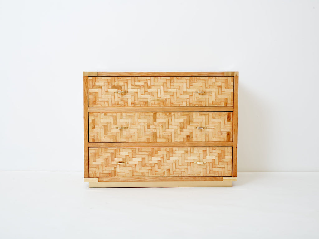 Italian Dal Vera bamboo marquetry and brass chest of drawers 1970s