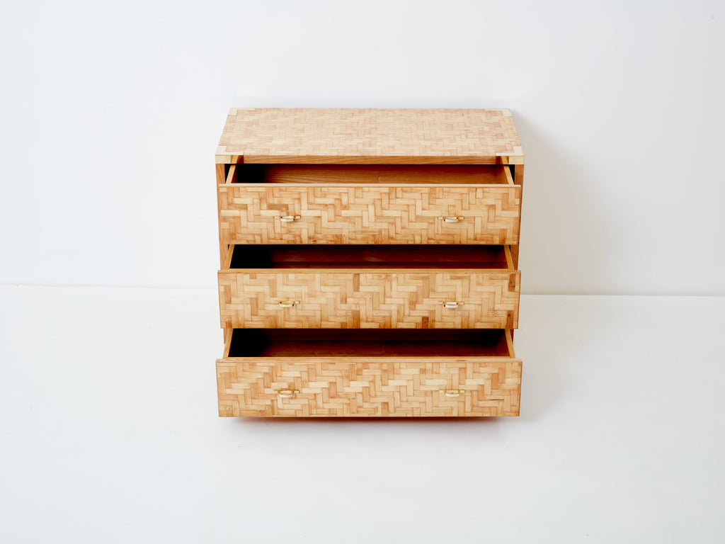 Italian Dal Vera bamboo marquetry and brass chest of drawers 1970s