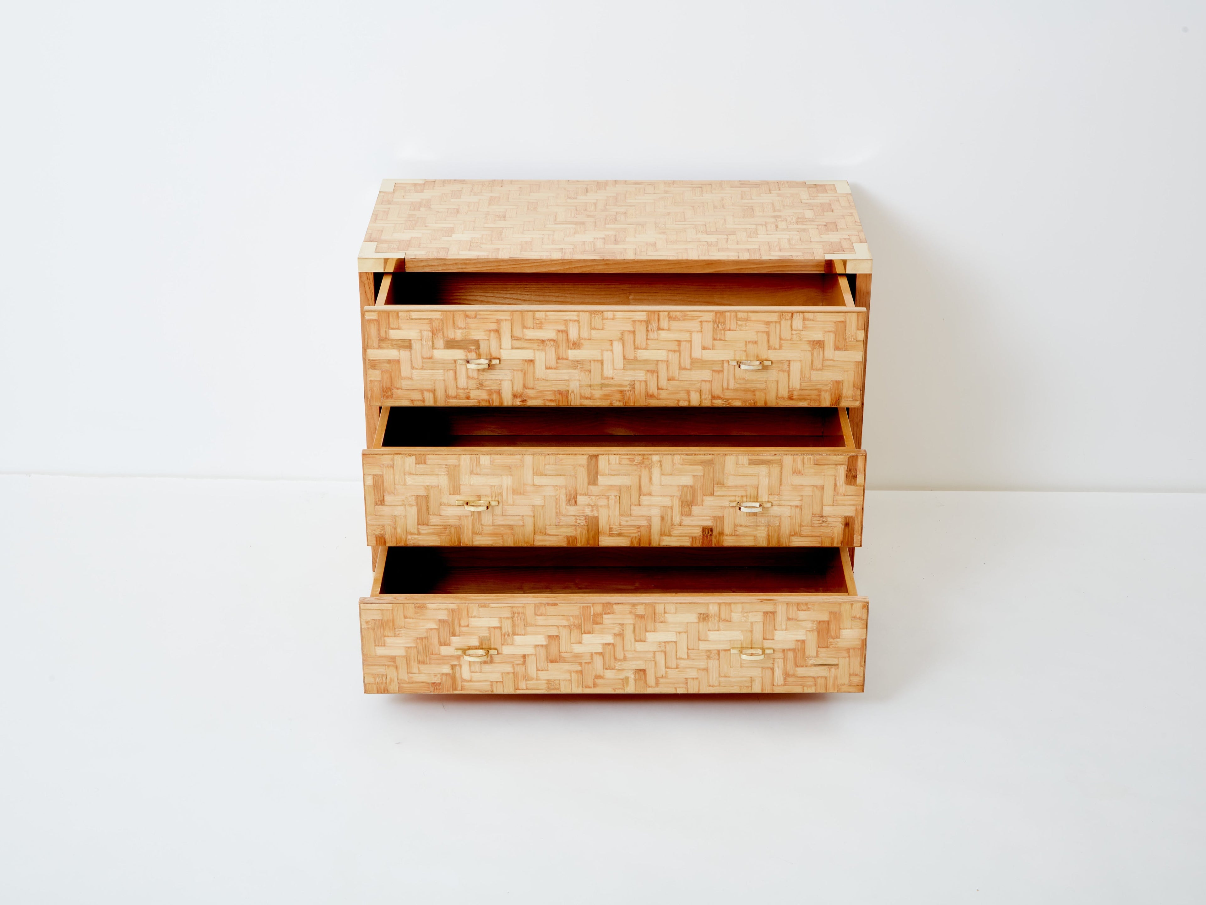 Italian Dal Vera bamboo marquetry and brass chest of drawers 1970s