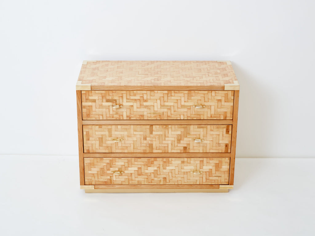 Italian Dal Vera bamboo marquetry and brass chest of drawers 1970s