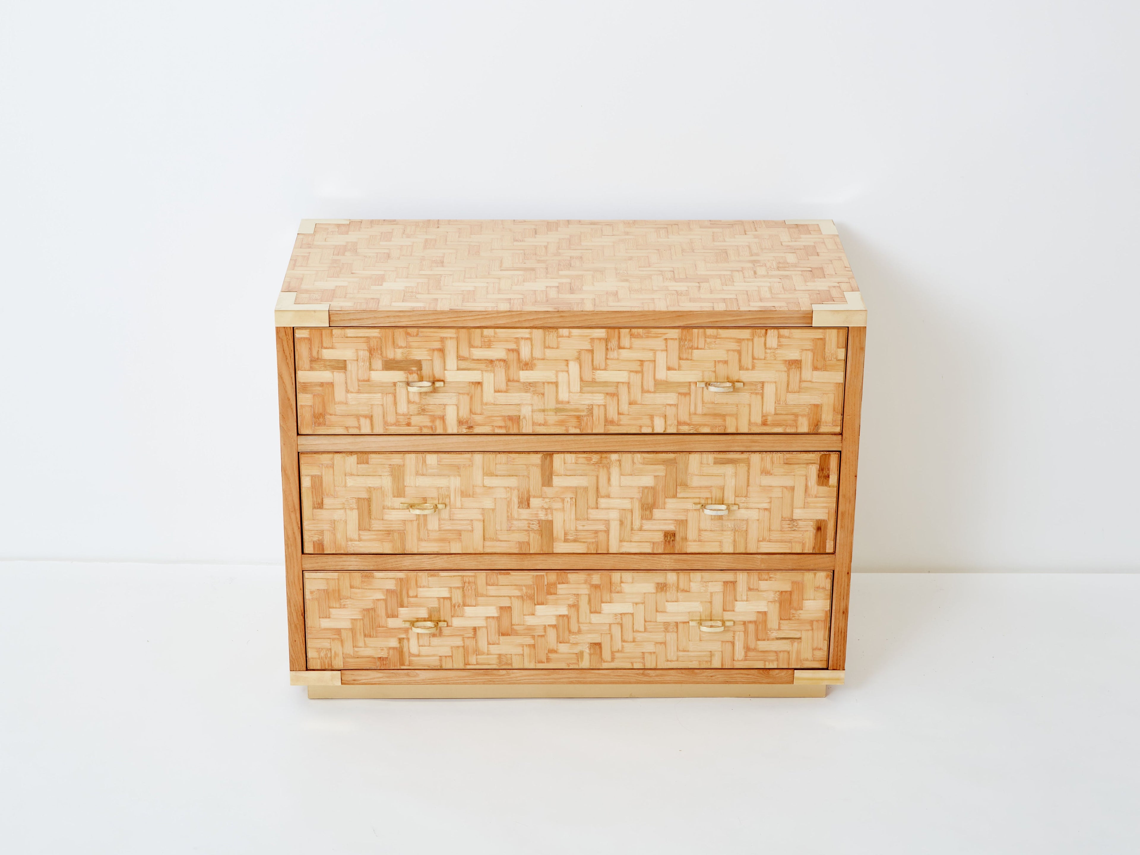 Italian Dal Vera bamboo marquetry and brass chest of drawers 1970s