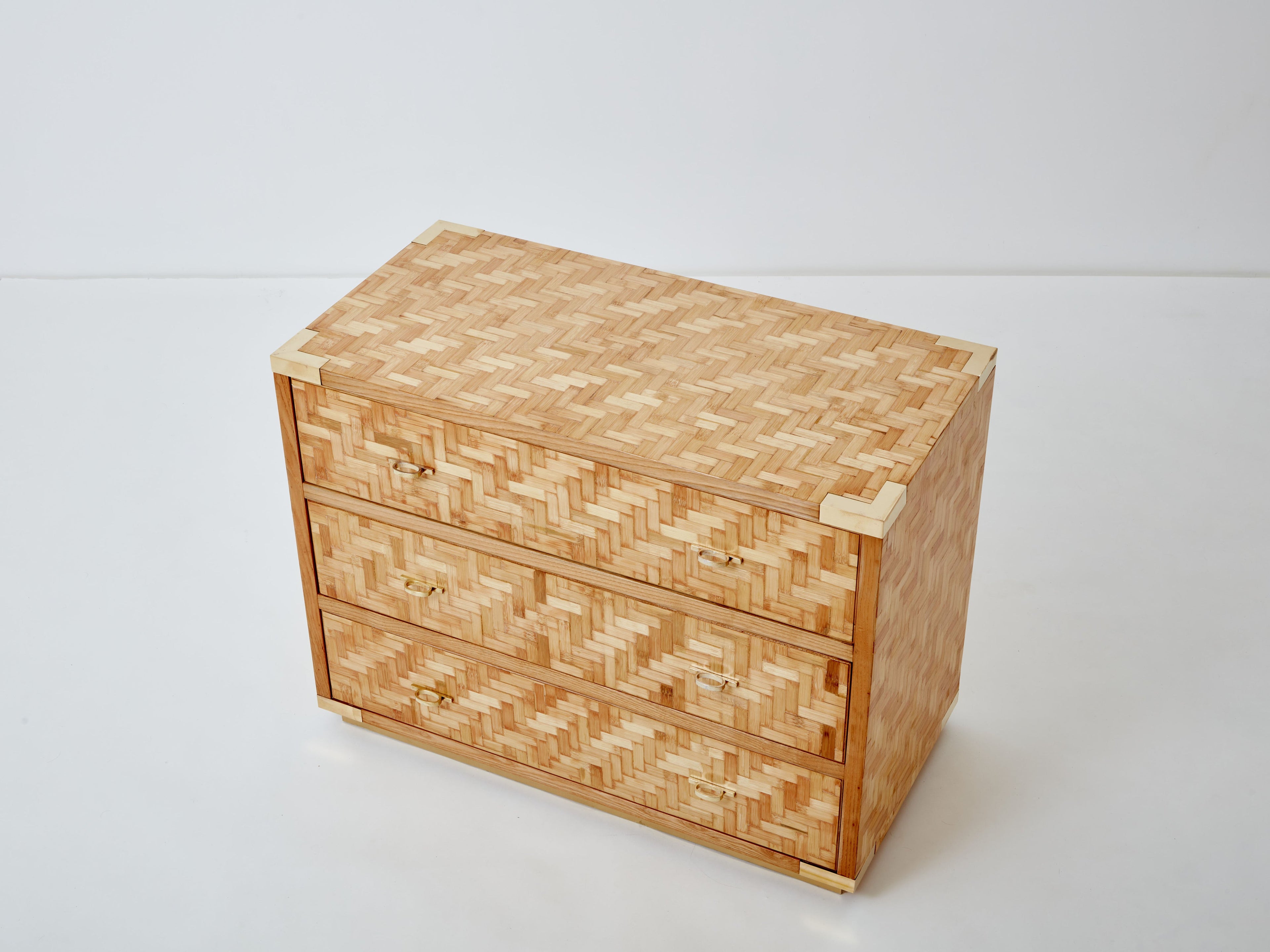 Italian Dal Vera bamboo marquetry and brass chest of drawers 1970s