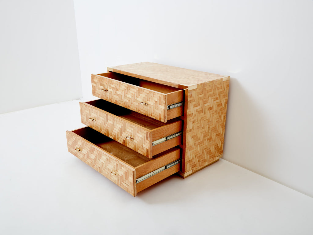 Italian Dal Vera bamboo marquetry and brass chest of drawers 1970s