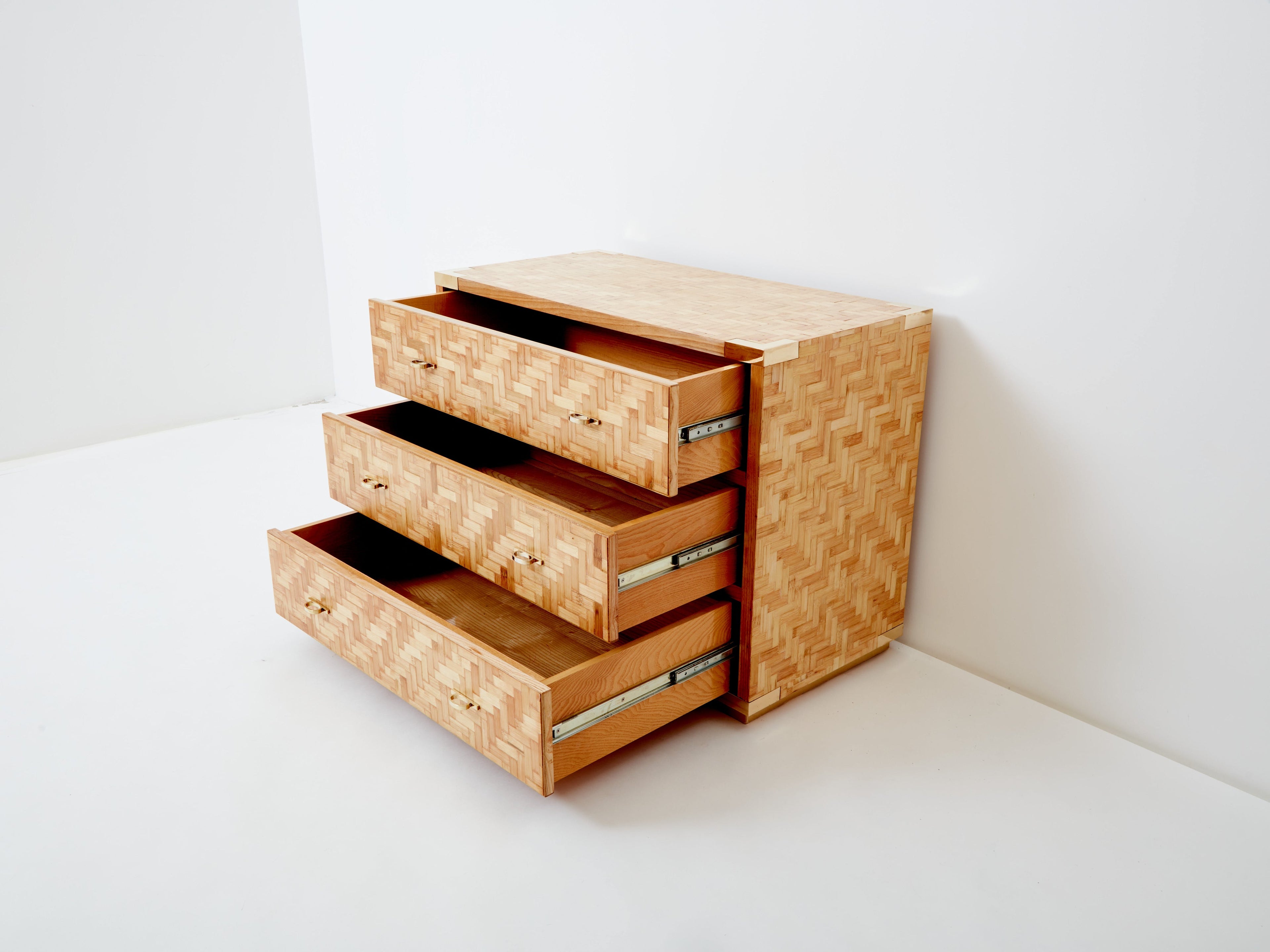 Italian Dal Vera bamboo marquetry and brass chest of drawers 1970s