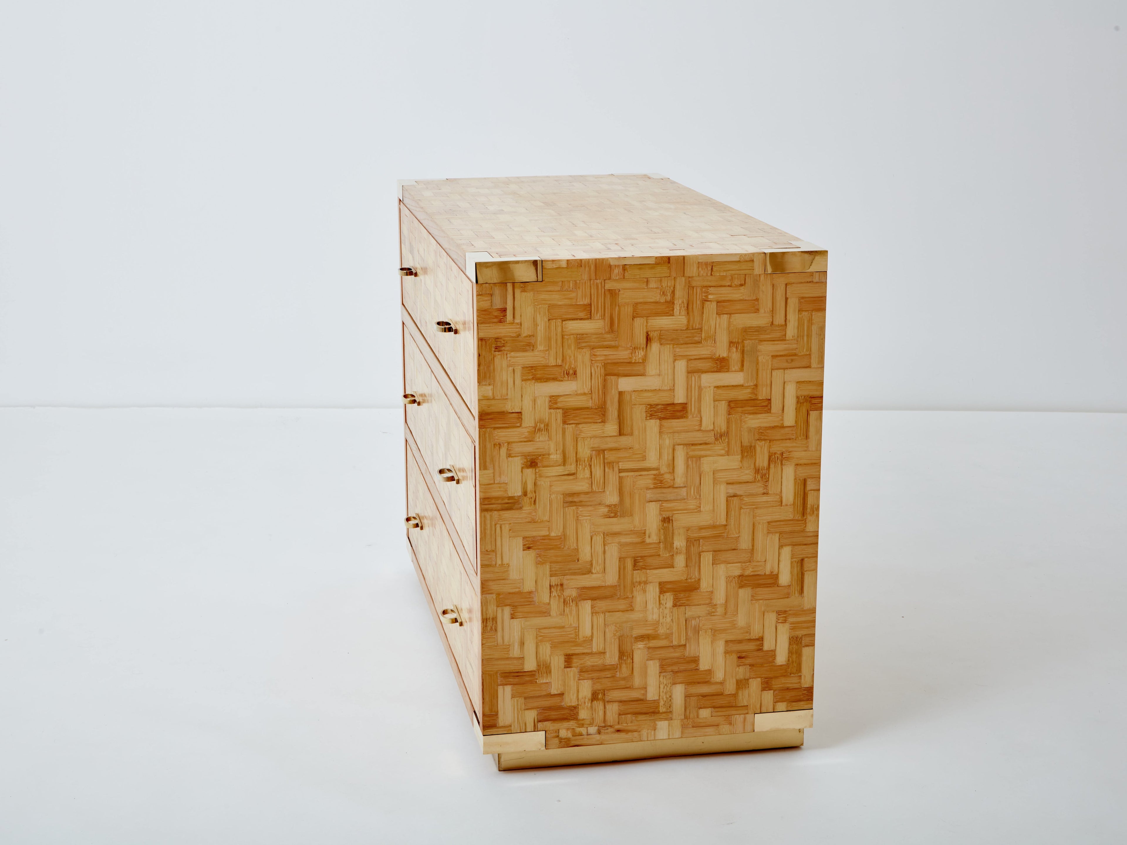 Italian Dal Vera bamboo marquetry and brass chest of drawers 1970s