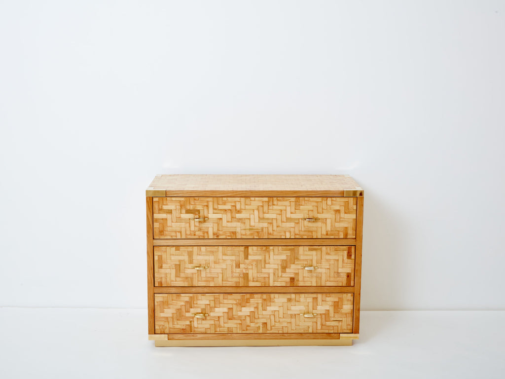 Italian Dal Vera bamboo marquetry and brass chest of drawers 1970s