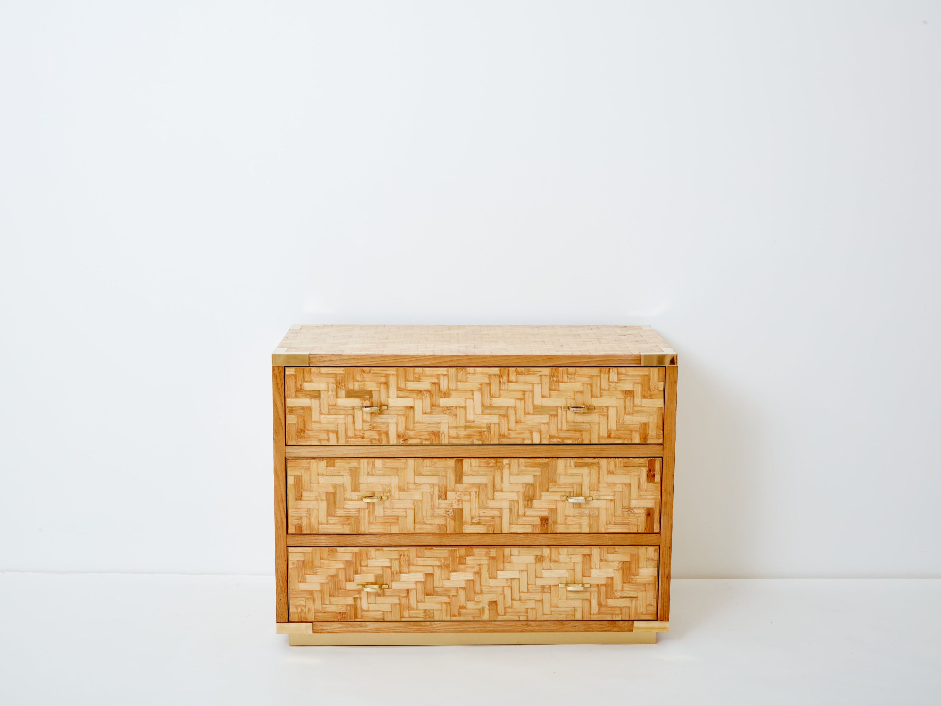 Italian Dal Vera bamboo marquetry and brass chest of drawers 1970s