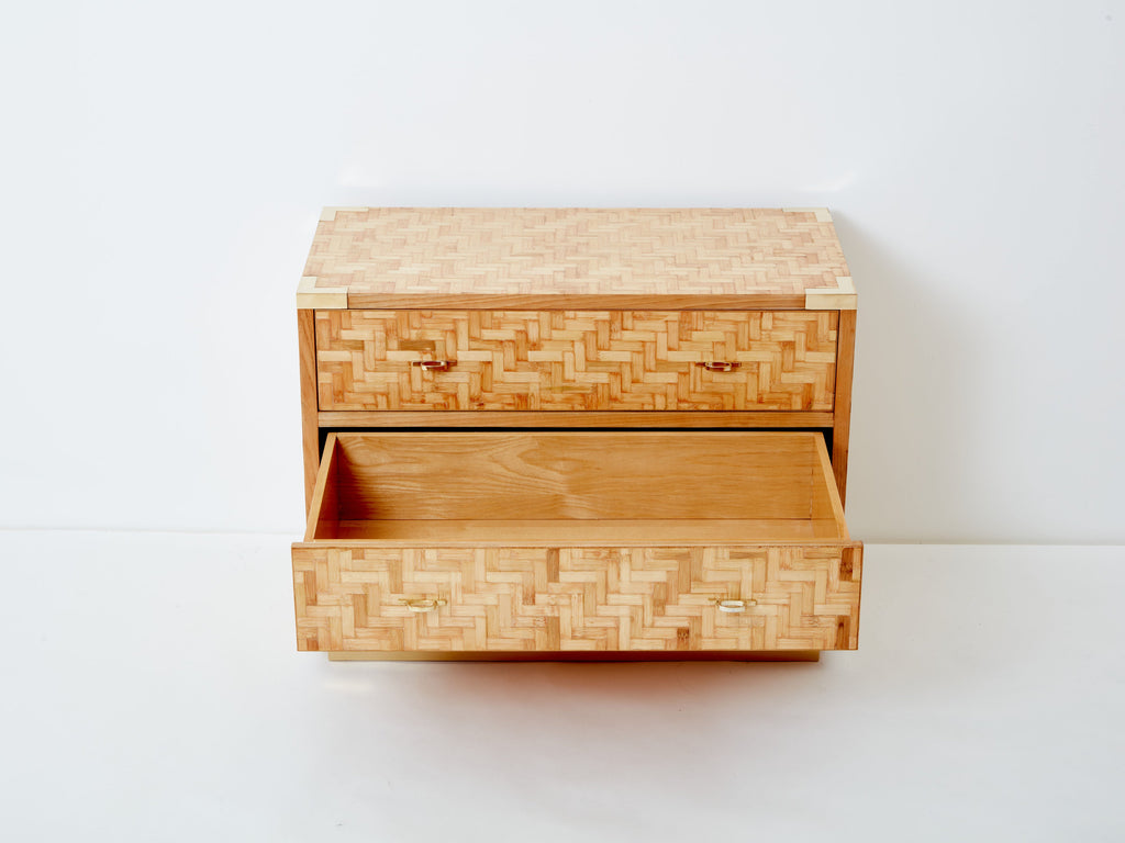 Italian Dal Vera bamboo marquetry and brass chest of drawers 1970s