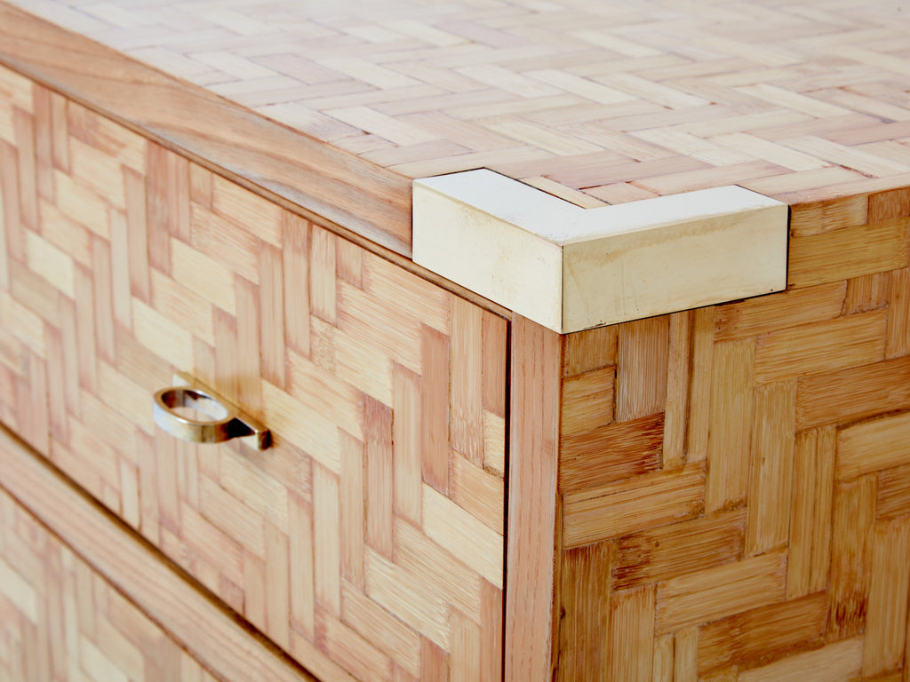 Italian Dal Vera bamboo marquetry and brass chest of drawers 1970s