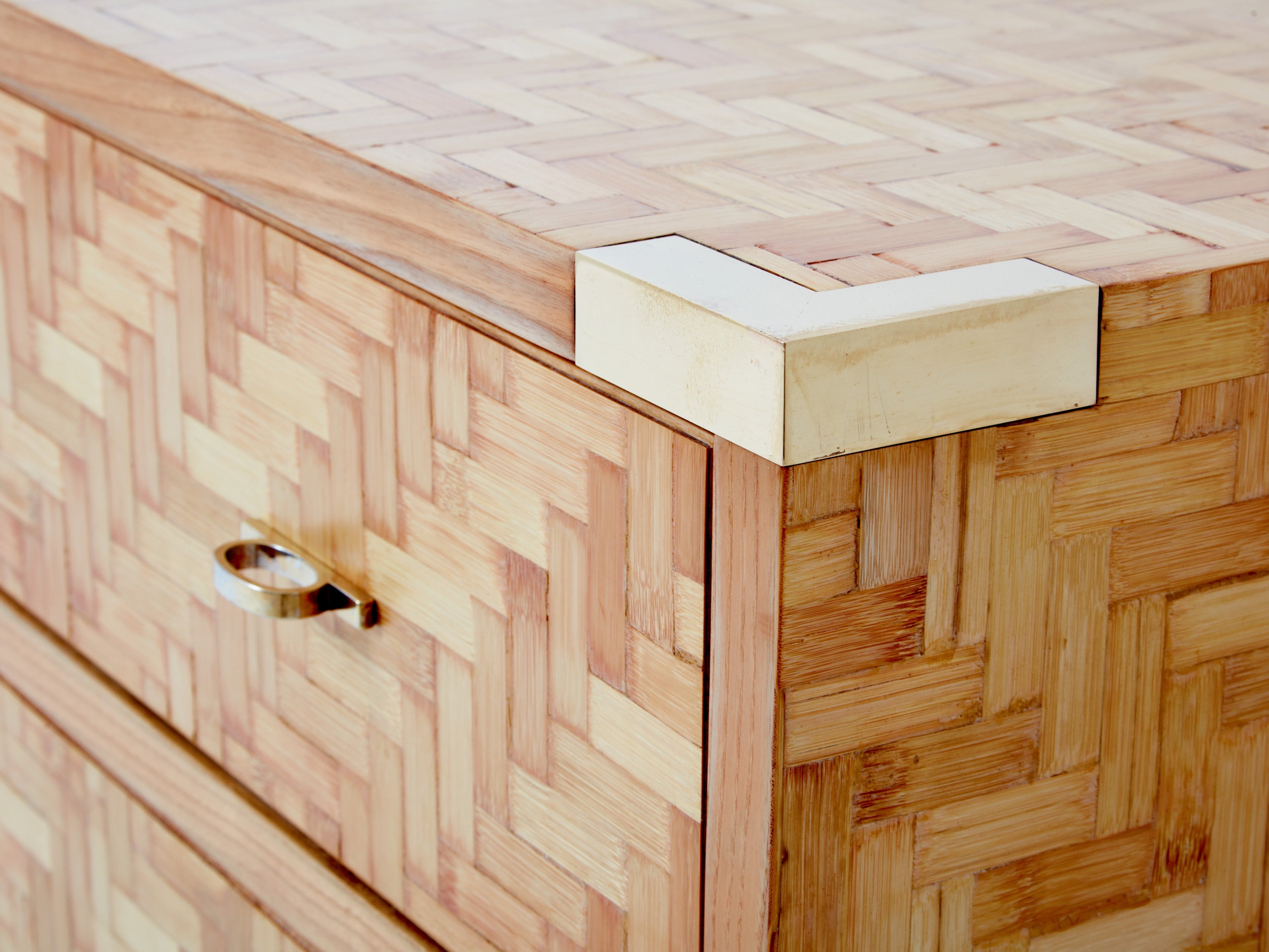 Italian Dal Vera bamboo marquetry and brass chest of drawers 1970s