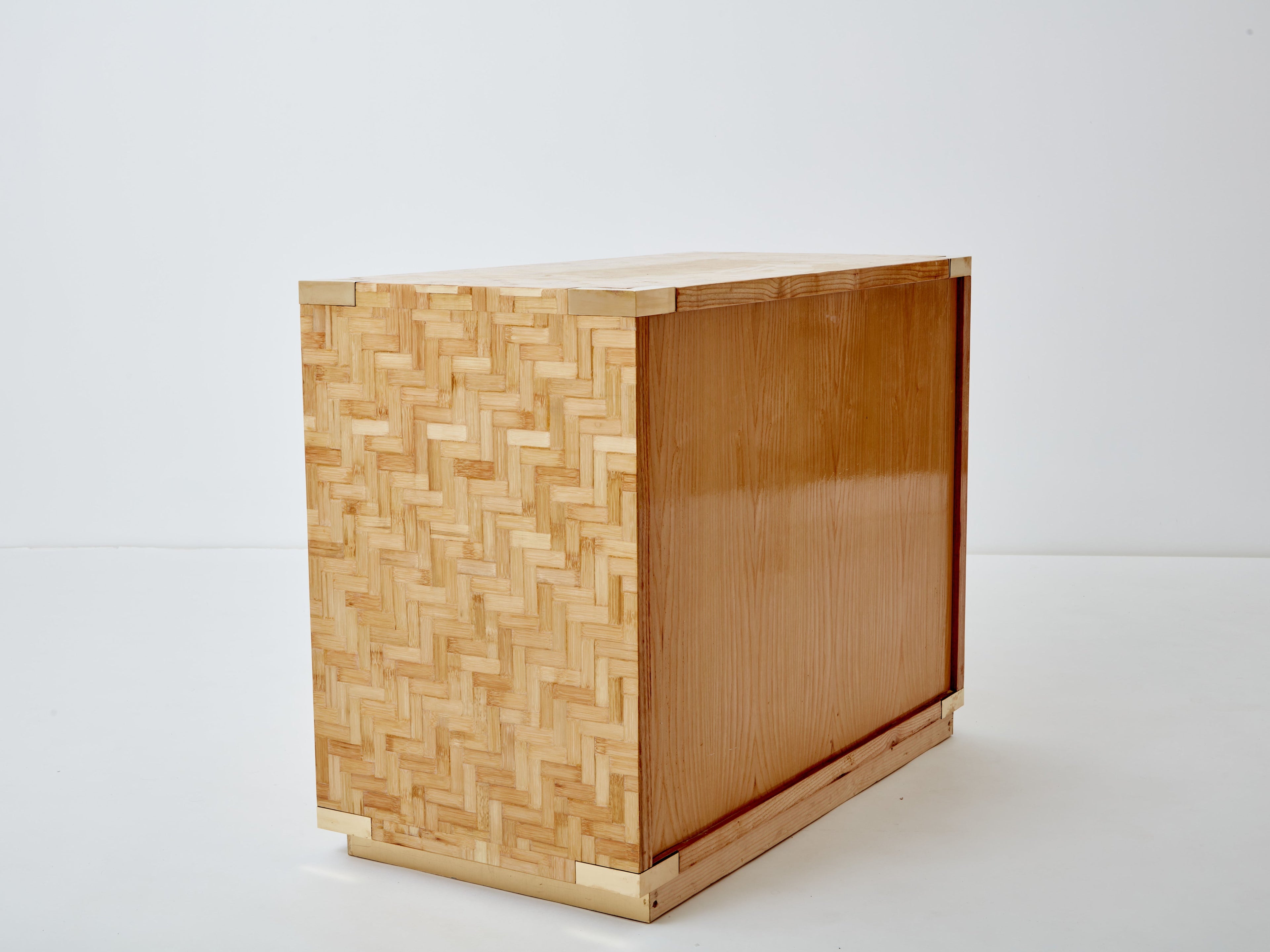 Italian Dal Vera bamboo marquetry and brass chest of drawers 1970s
