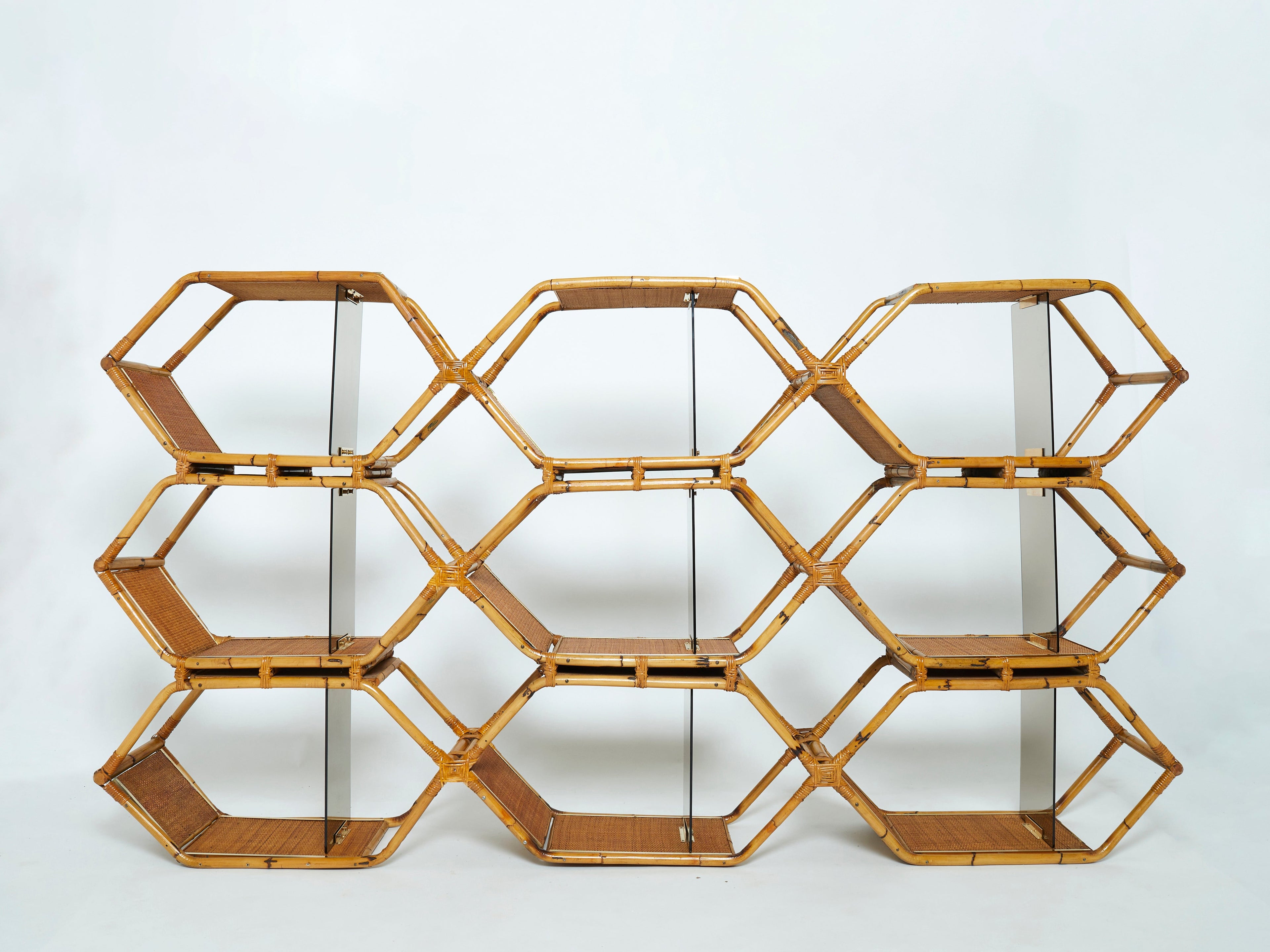 Italian Purini and Mariani bamboo brass shelves étagère for Vivai Del Sud 1976