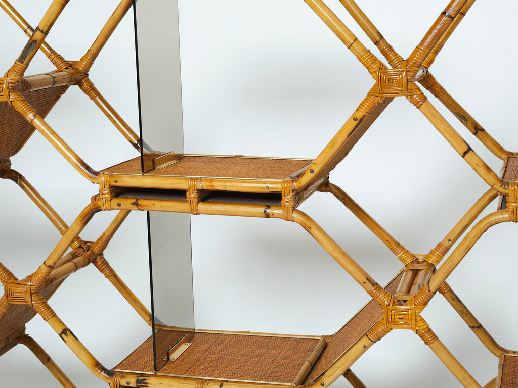 Italian Purini and Mariani bamboo brass shelves étagère for Vivai Del Sud 1976