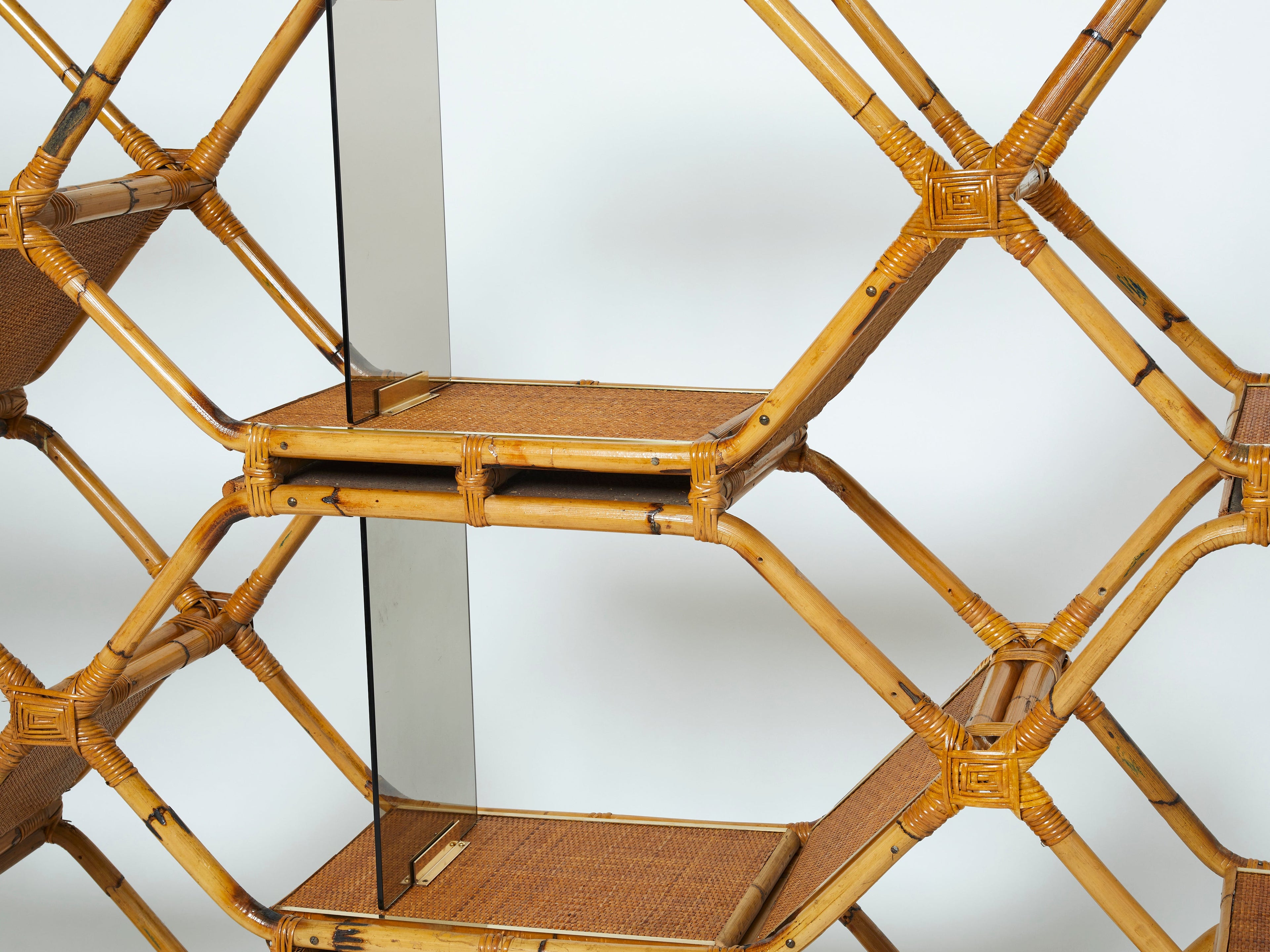 Italian Purini and Mariani bamboo brass shelves étagère for Vivai Del Sud 1976