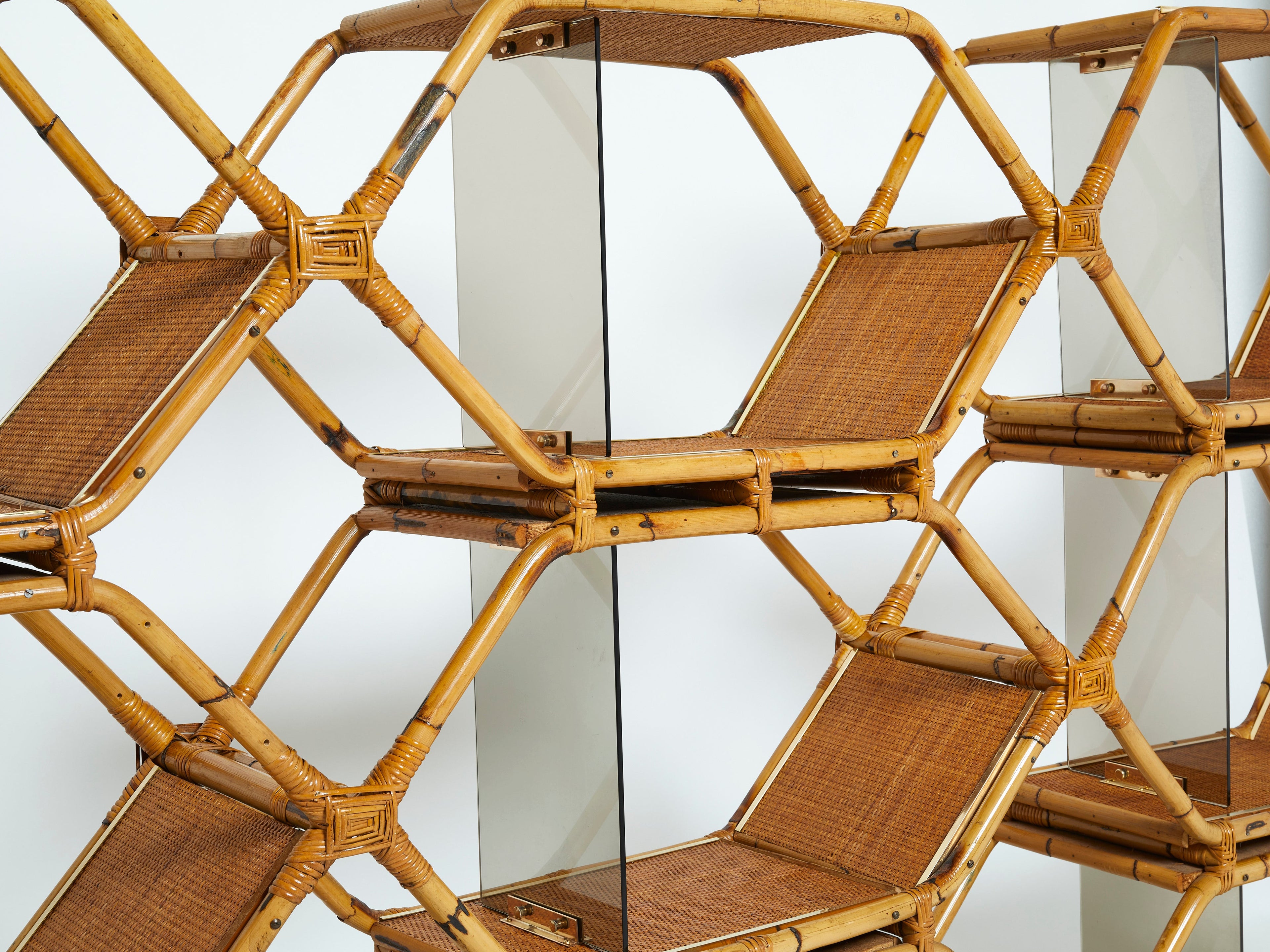 Italian Purini and Mariani bamboo brass shelves étagère for Vivai Del Sud 1976