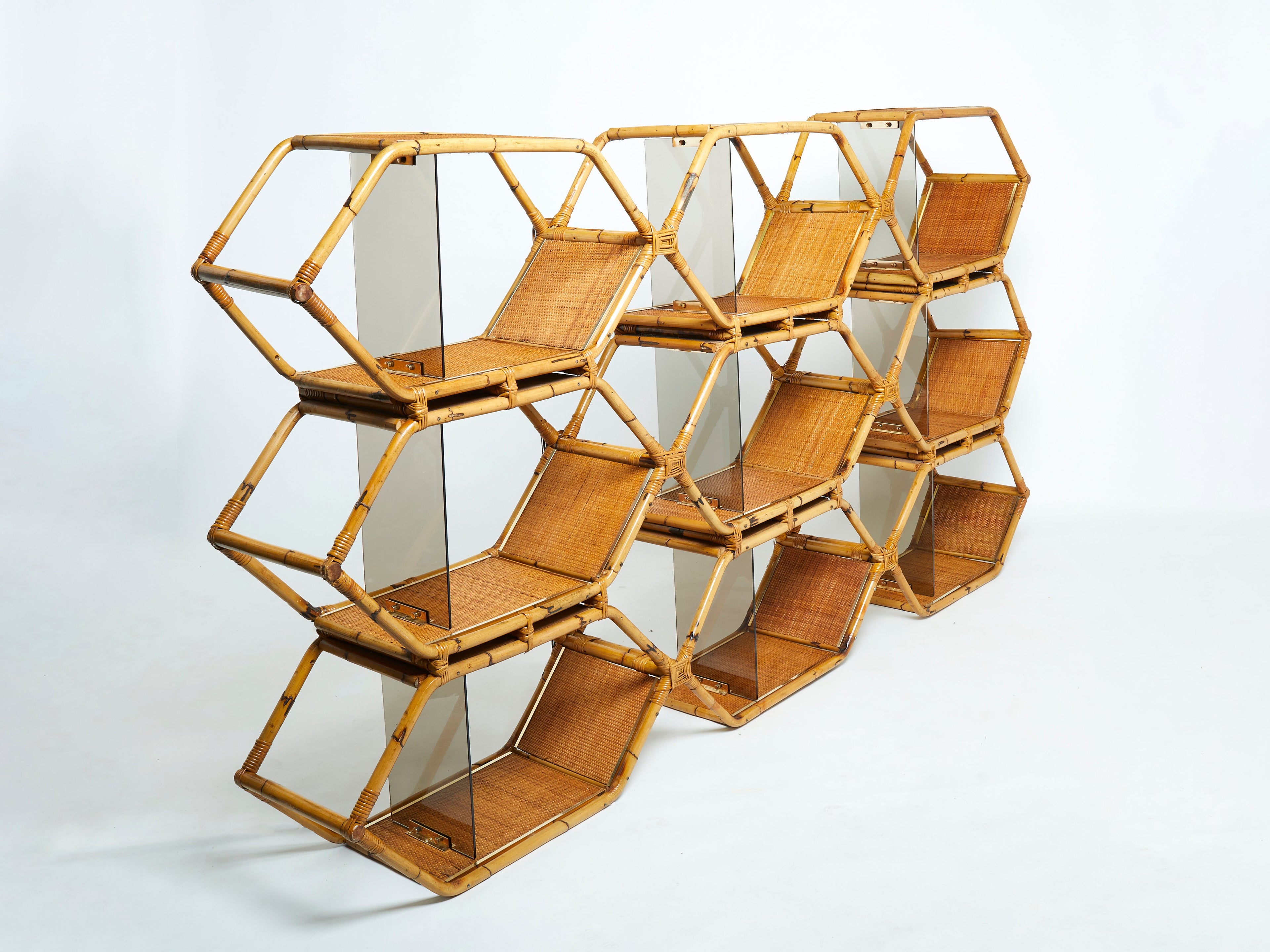 Italian Purini and Mariani bamboo brass shelves étagère for Vivai Del Sud 1976