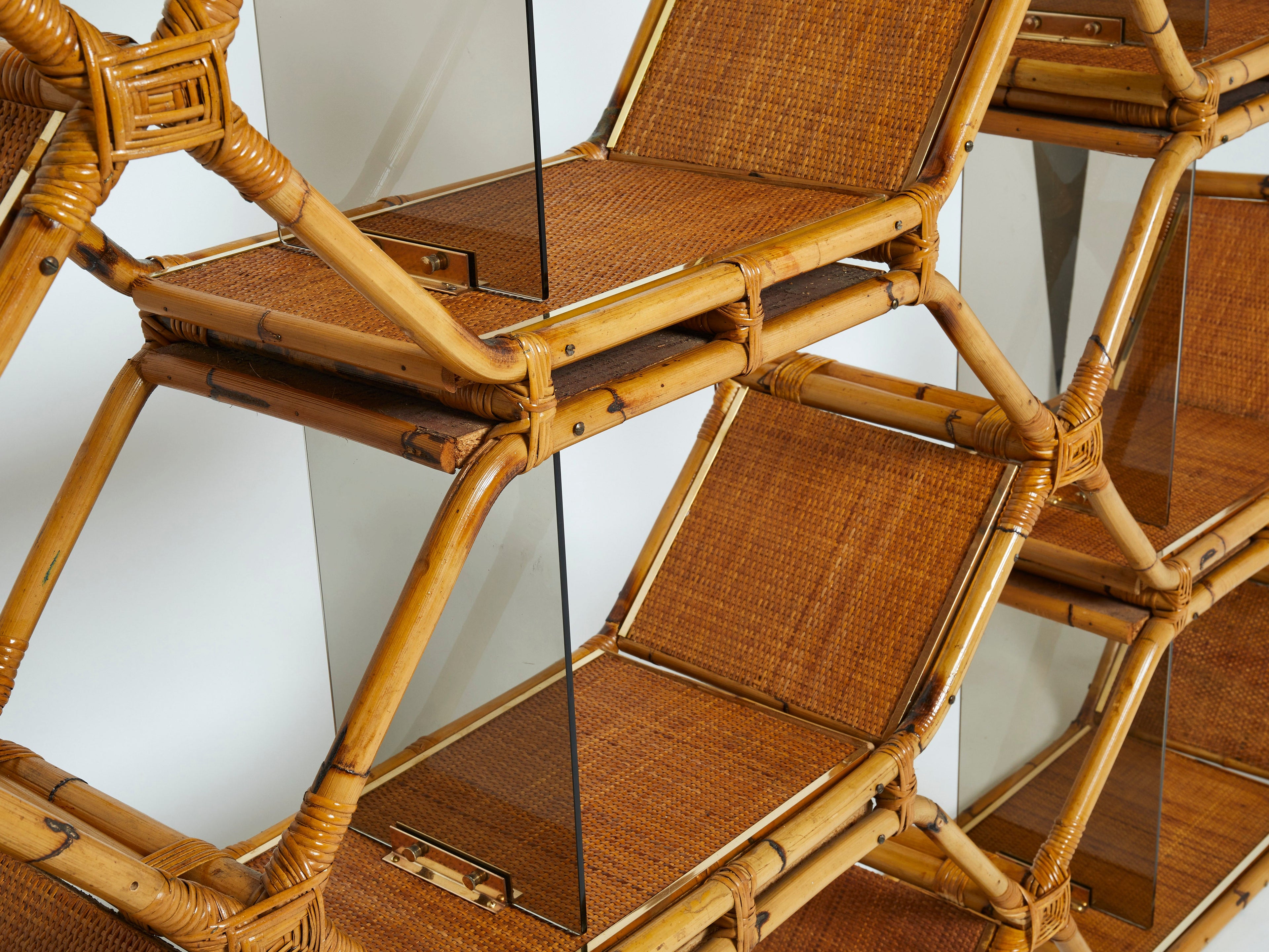 Italian Purini and Mariani bamboo brass shelves étagère for Vivai Del Sud 1976