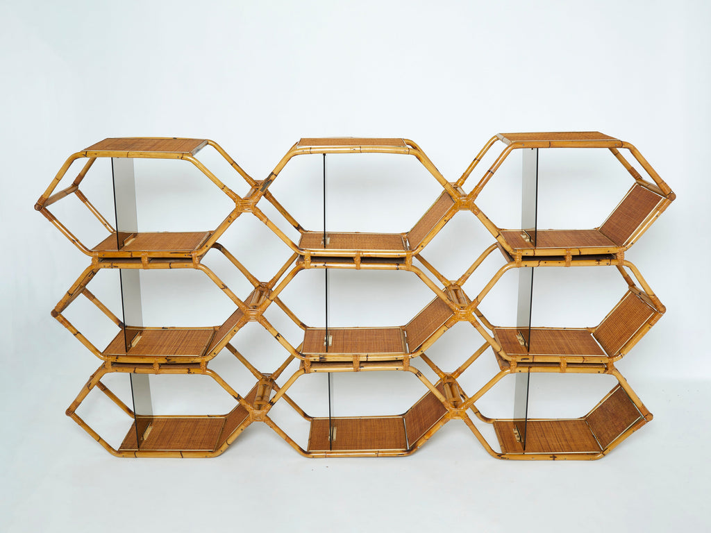Italian Purini and Mariani bamboo brass shelves étagère for Vivai Del Sud 1976