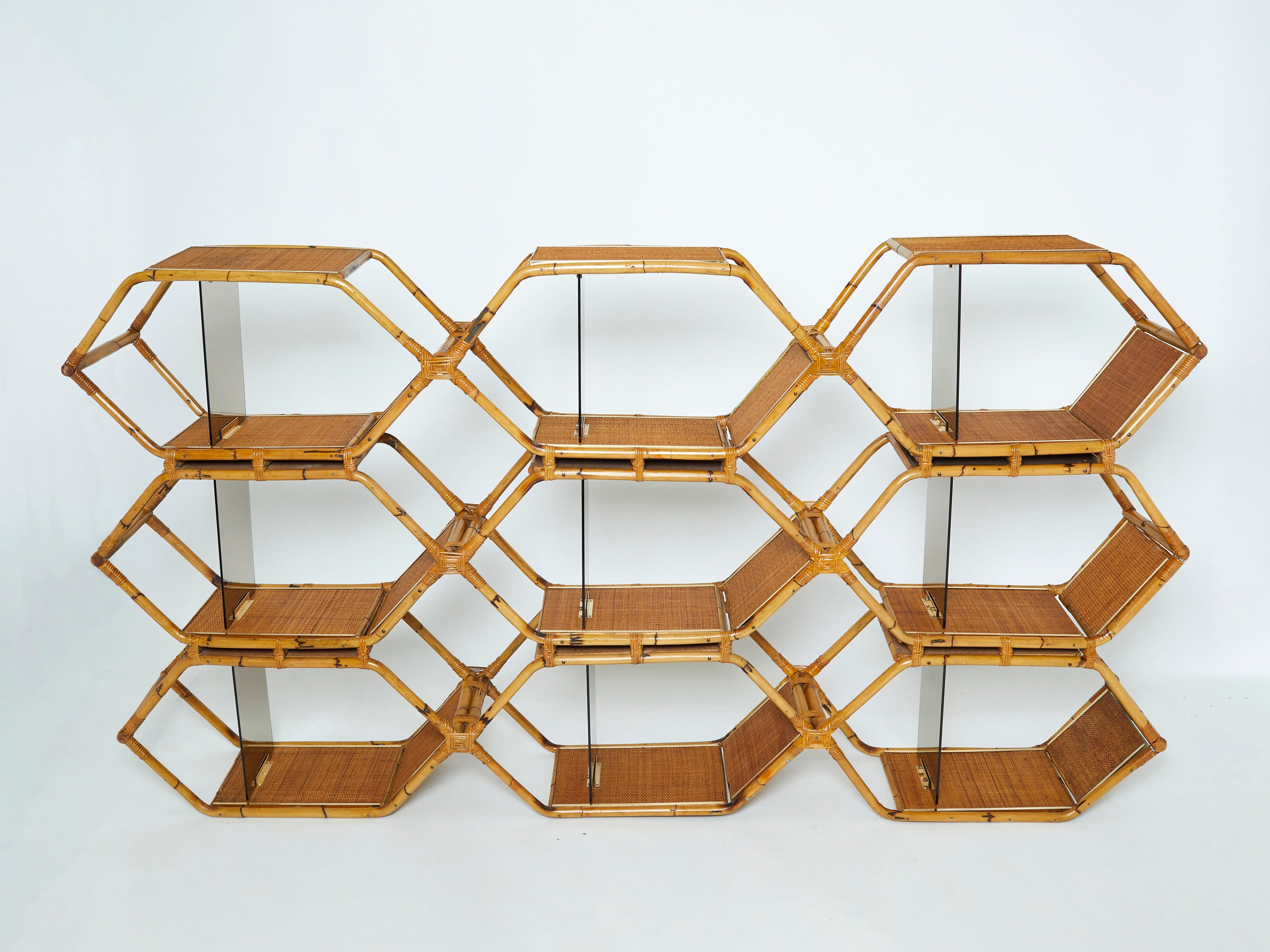 Italian Purini and Mariani bamboo brass shelves étagère for Vivai Del Sud 1976