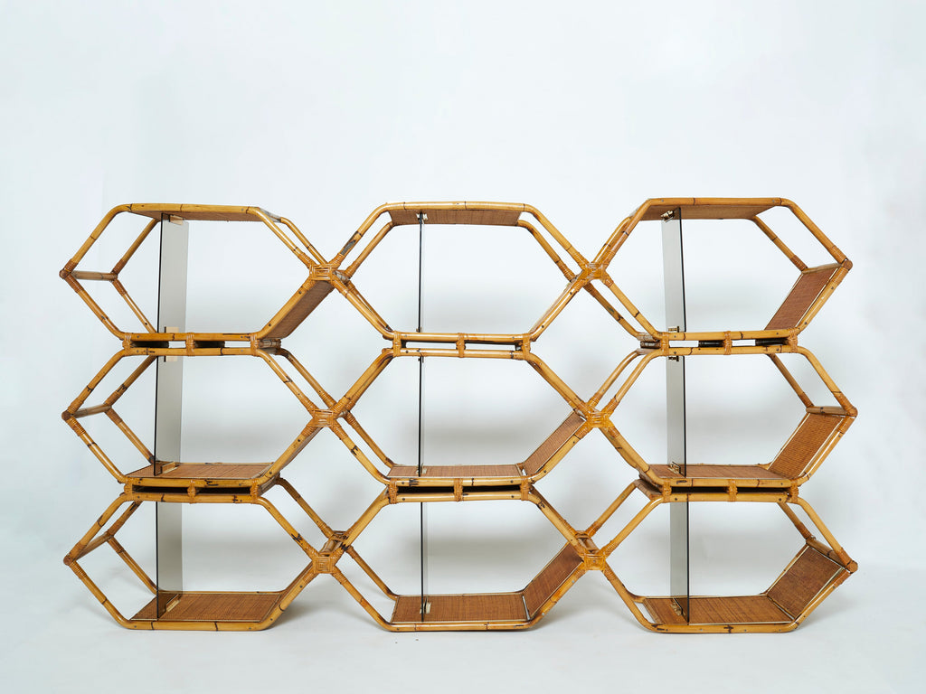 Italian Purini and Mariani bamboo brass shelves étagère for Vivai Del Sud 1976