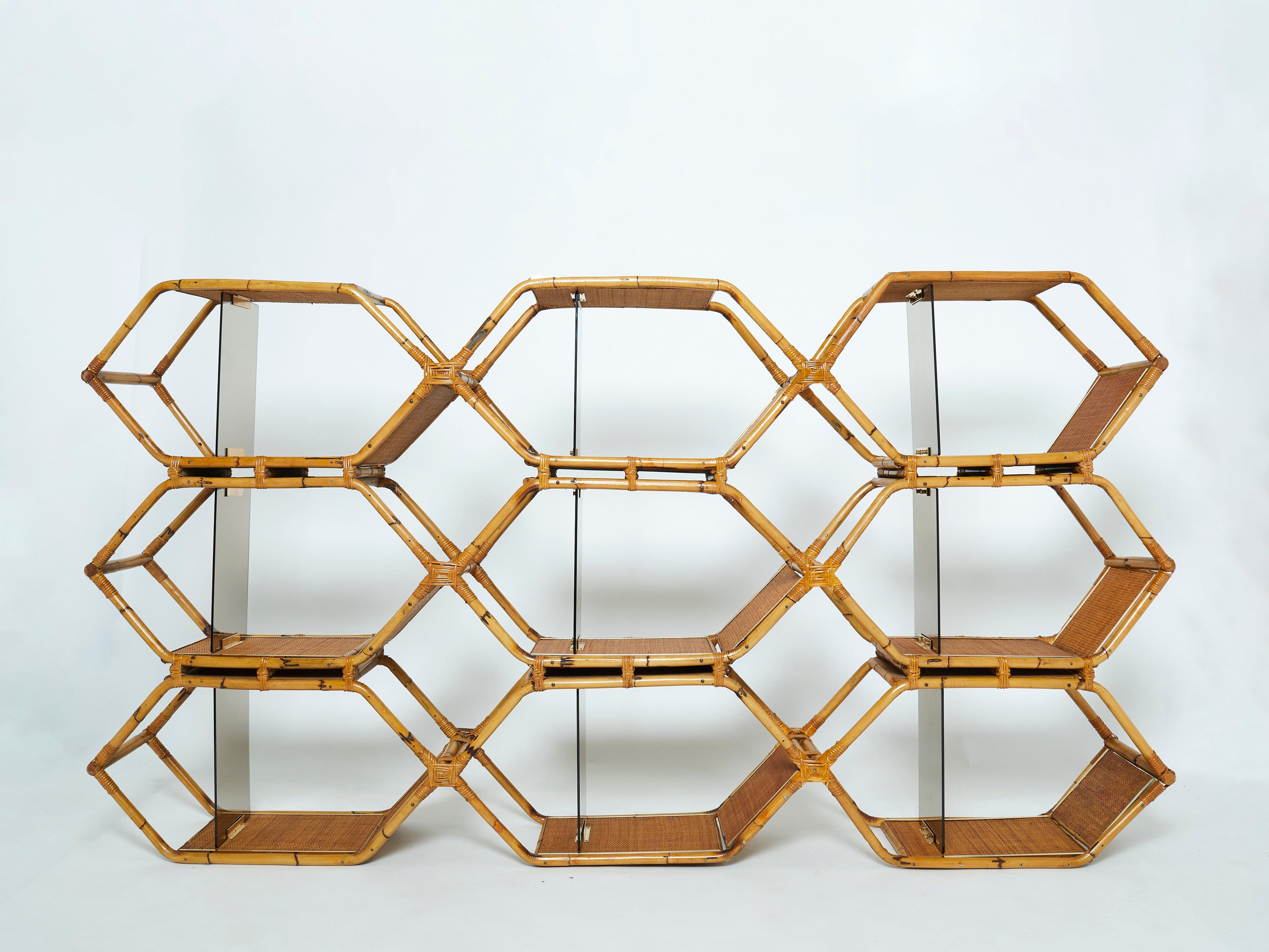 Italian Purini and Mariani bamboo brass shelves étagère for Vivai Del Sud 1976