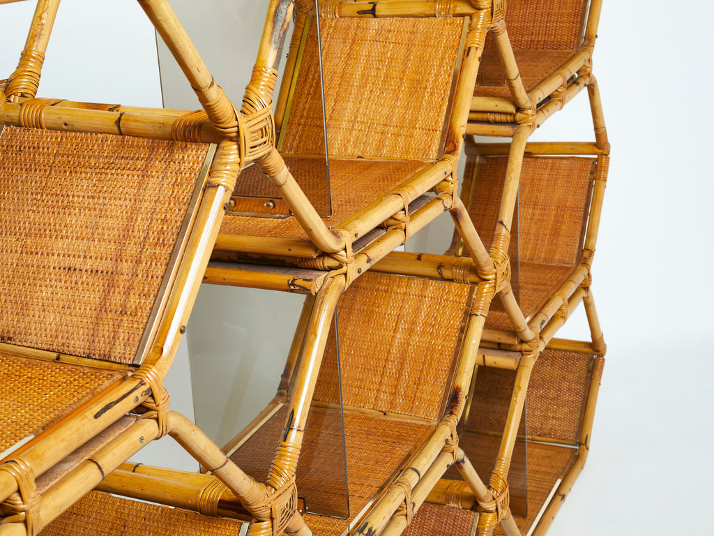 Italian Purini and Mariani bamboo brass shelves étagère for Vivai Del Sud 1976