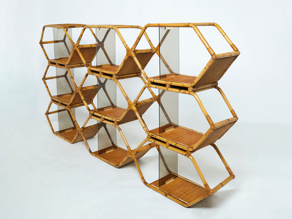 Italian Purini and Mariani bamboo brass shelves étagère for Vivai Del Sud 1976