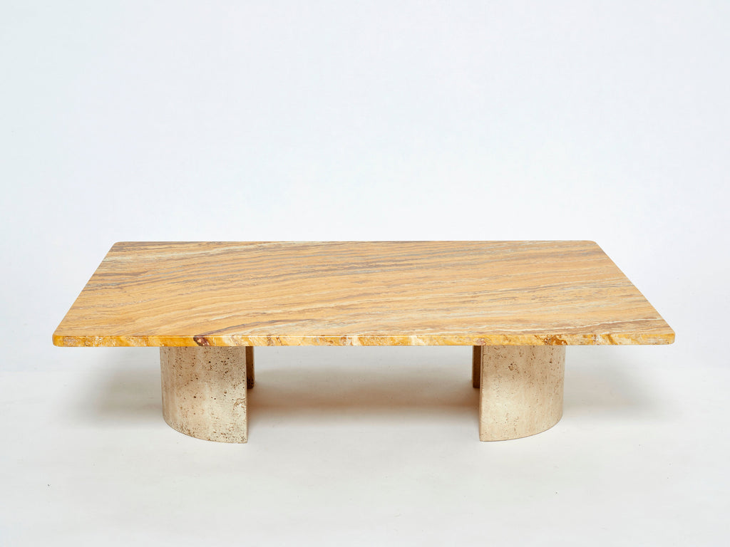 Italian Sienna yellow marble and travertine coffee table 1970s