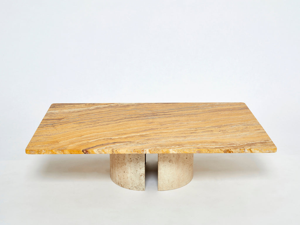Italian Sienna yellow marble and travertine coffee table 1970s