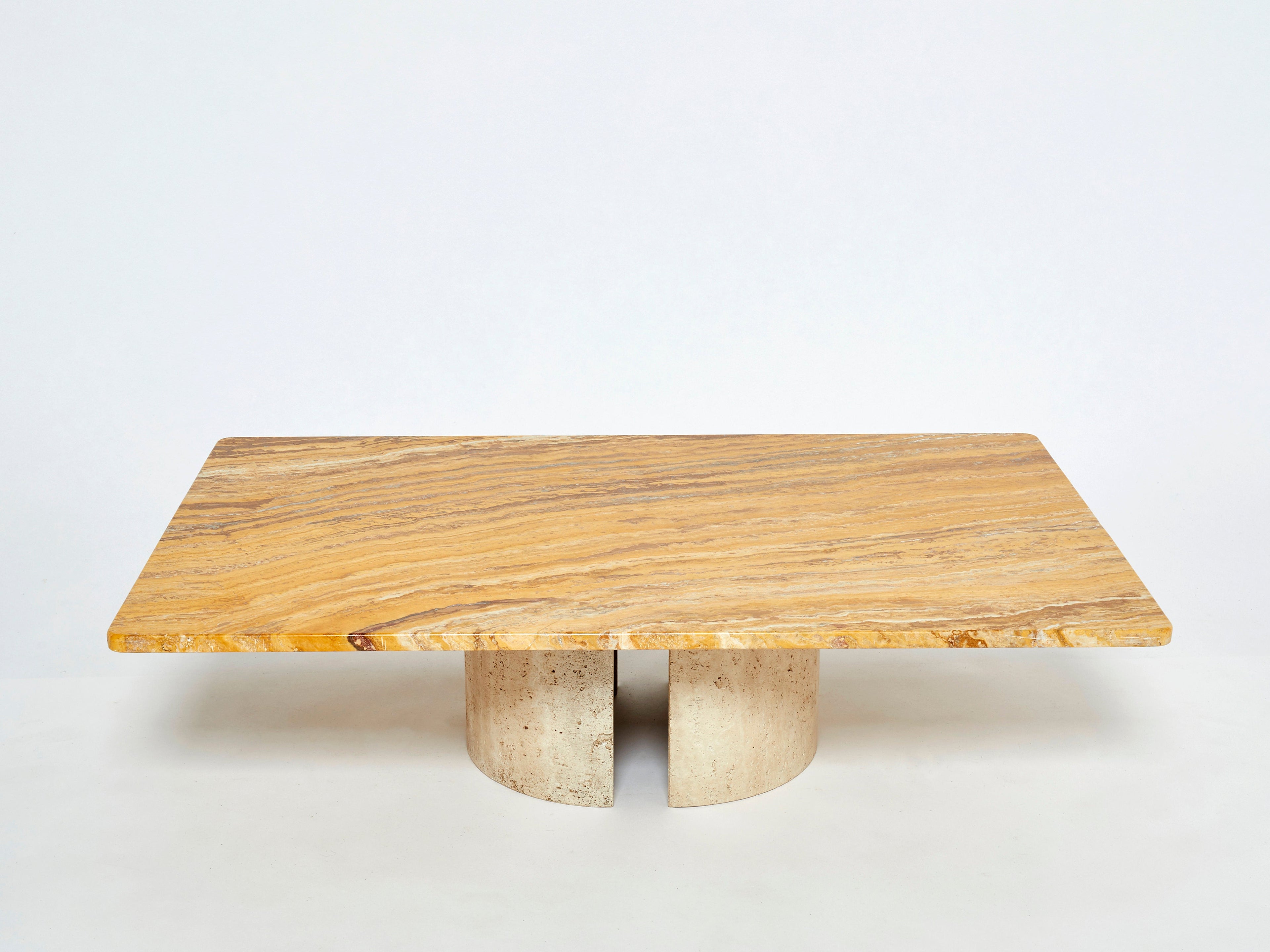 Italian Sienna yellow marble and travertine coffee table 1970s