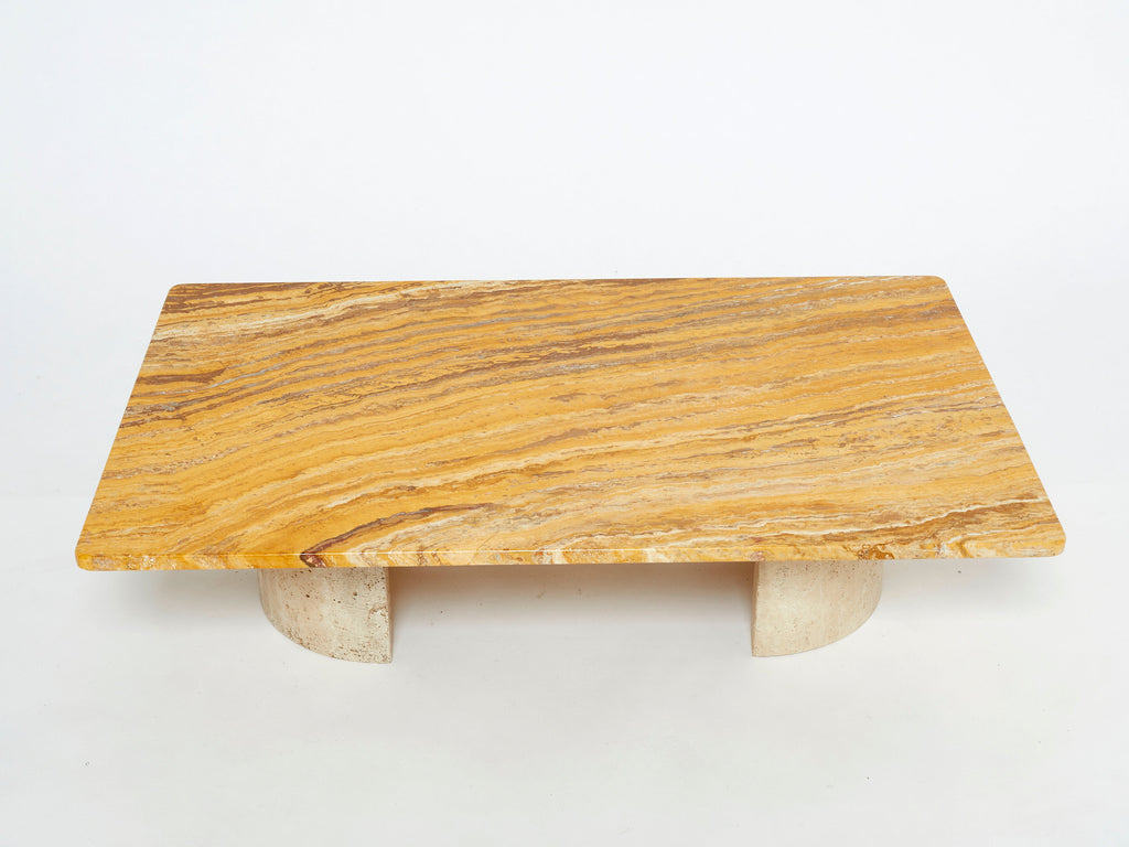 Italian Sienna yellow marble and travertine coffee table 1970s