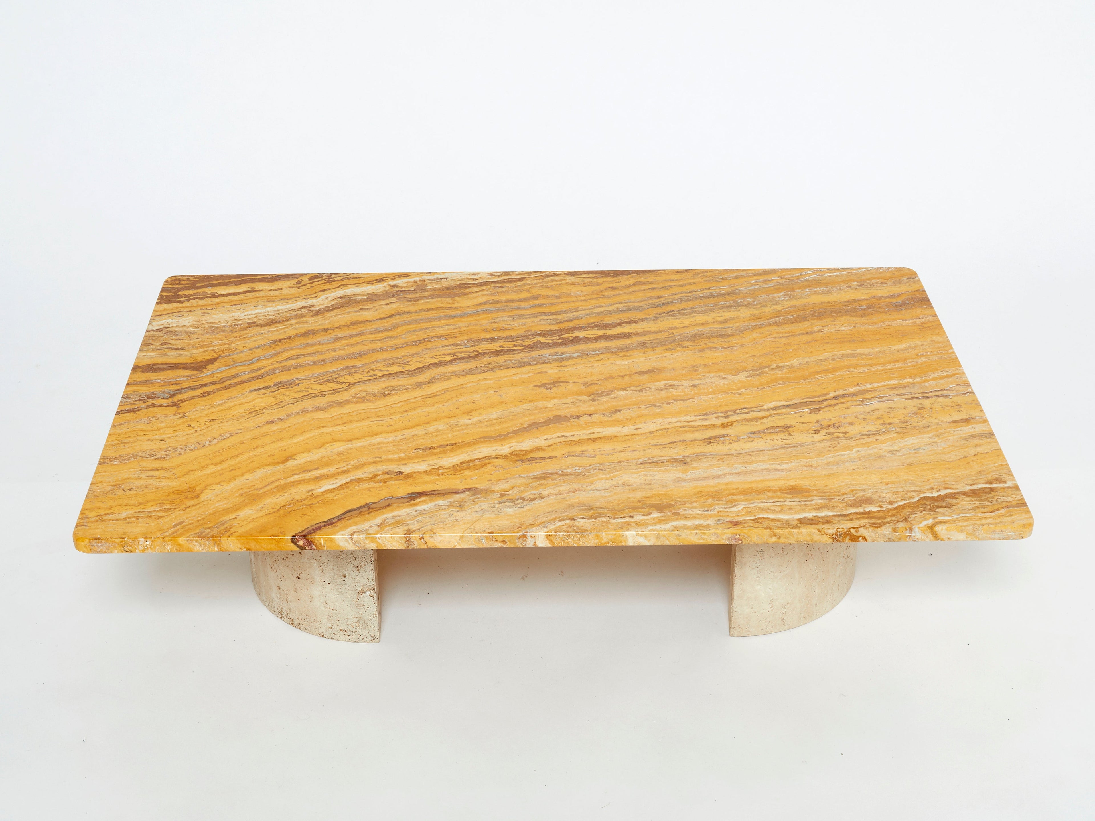 Italian Sienna yellow marble and travertine coffee table 1970s