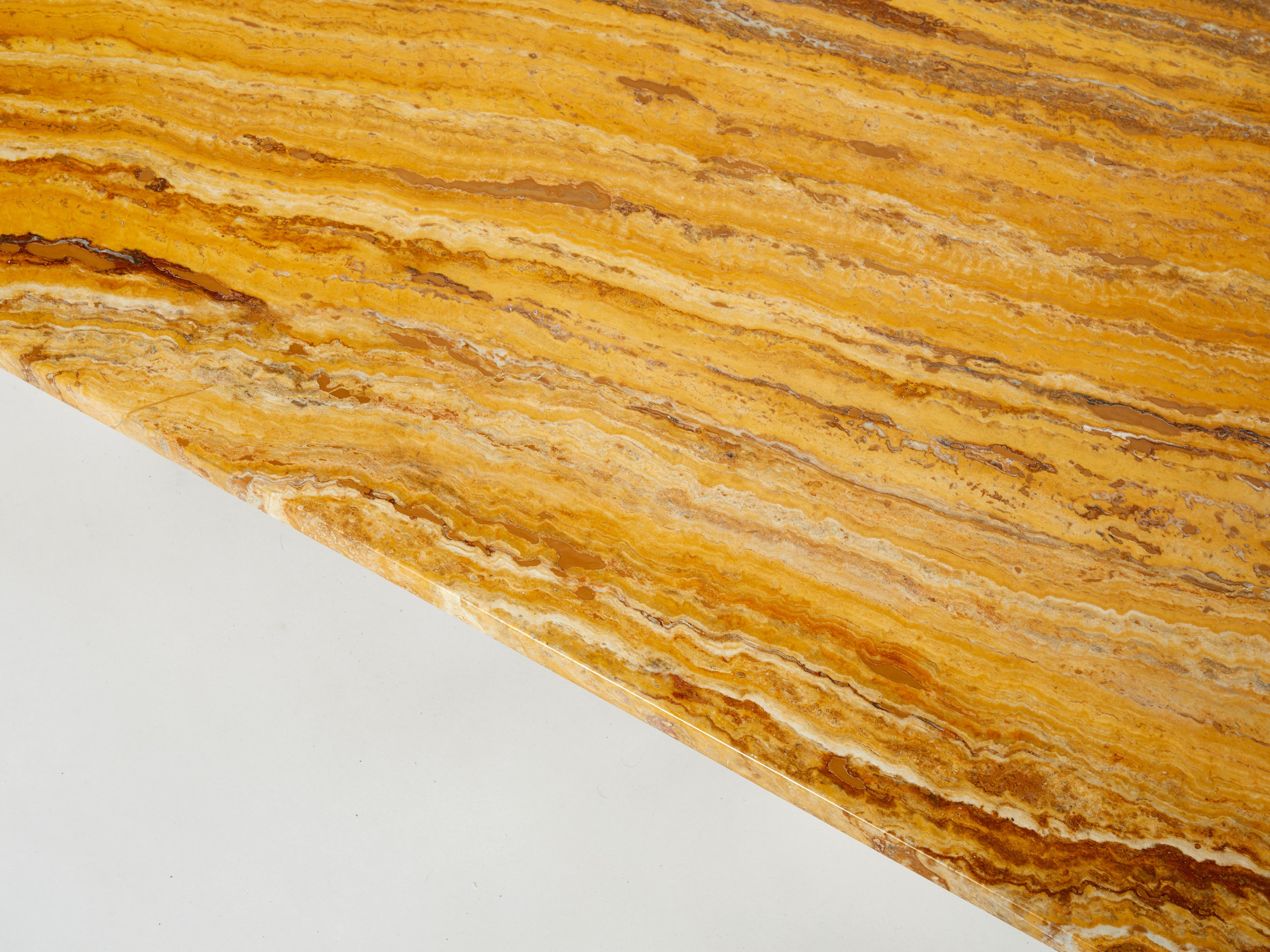 Italian Sienna yellow marble and travertine coffee table 1970s