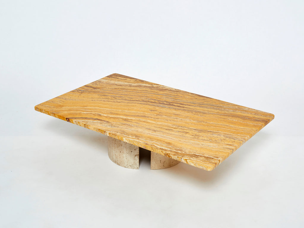 Italian Sienna yellow marble and travertine coffee table 1970s
