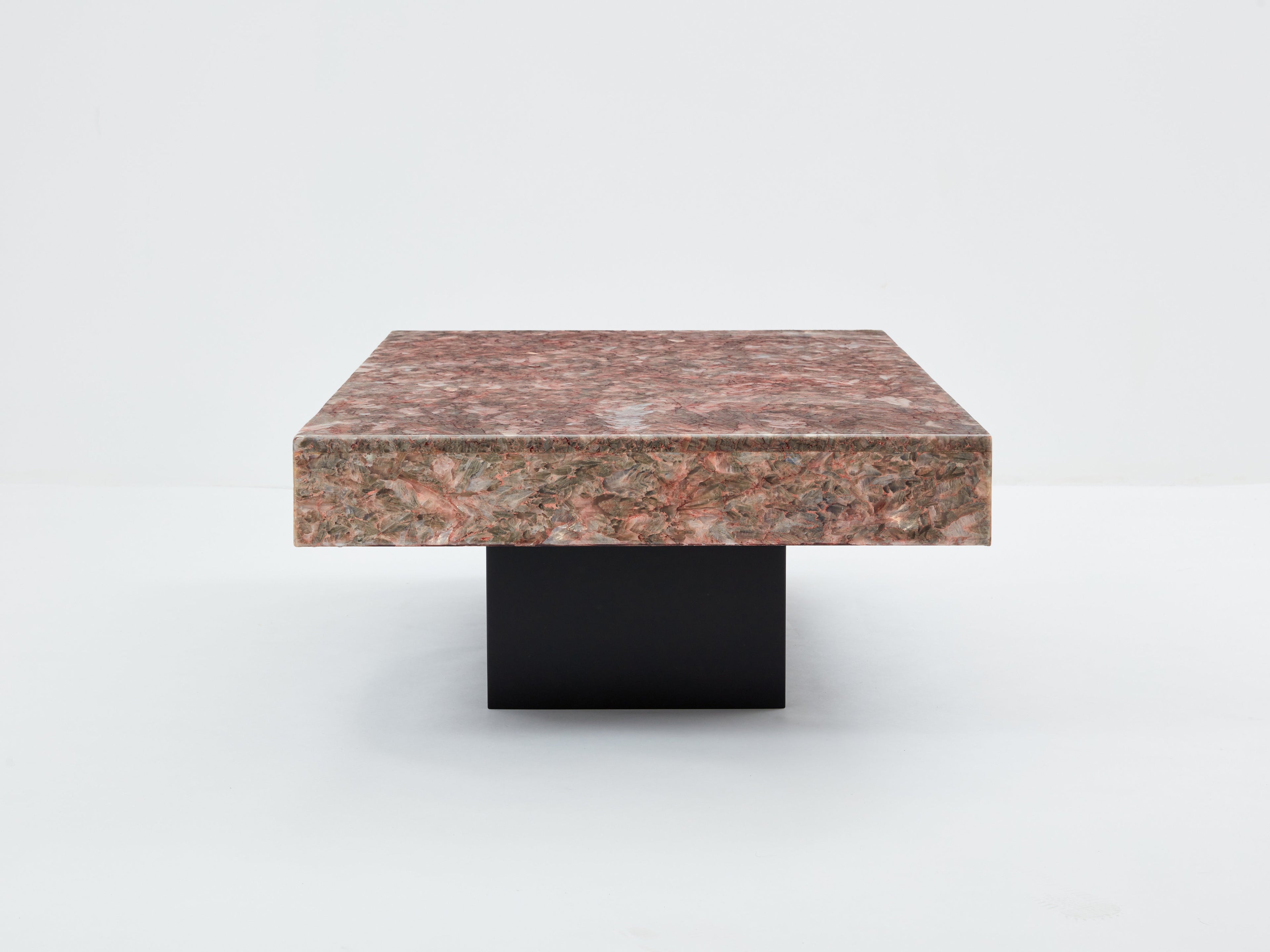 Italian rose crystalline alabaster coffee table late 1970s