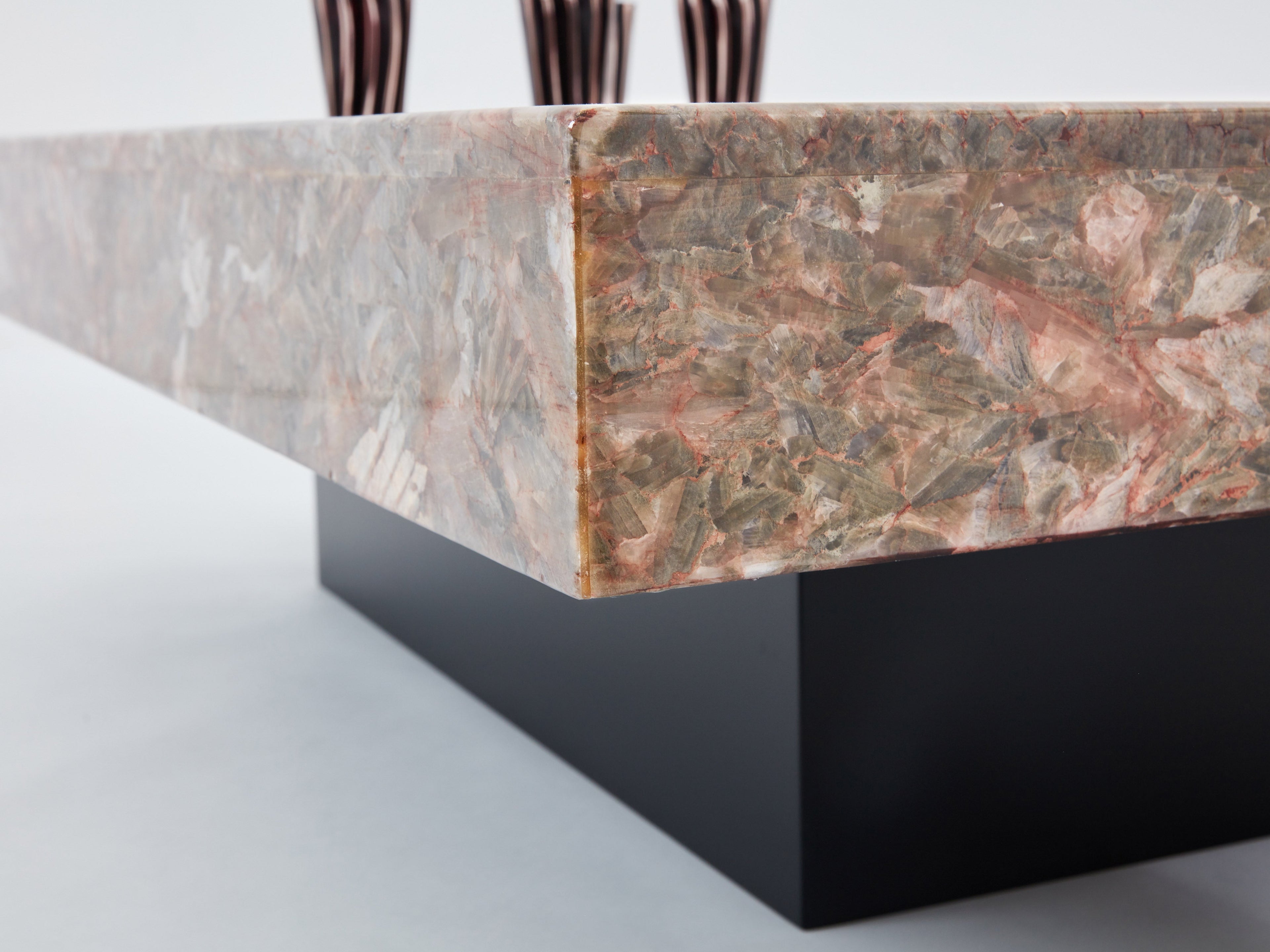 Italian rose crystalline alabaster coffee table late 1970s