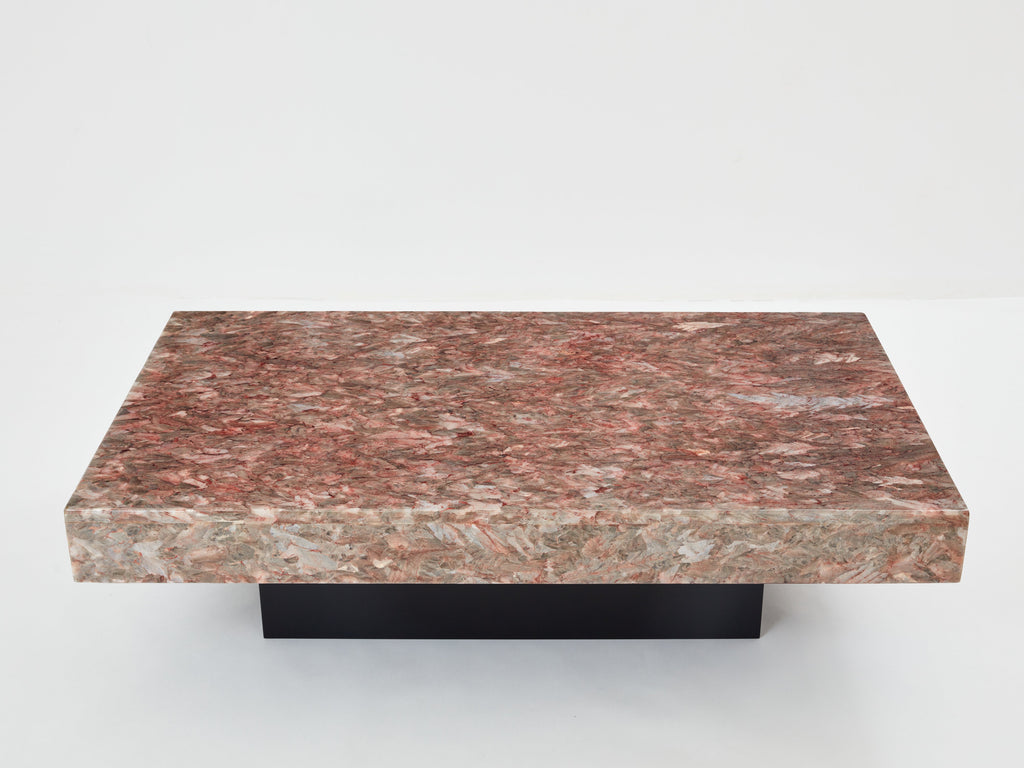 Italian rose crystalline alabaster coffee table late 1970s